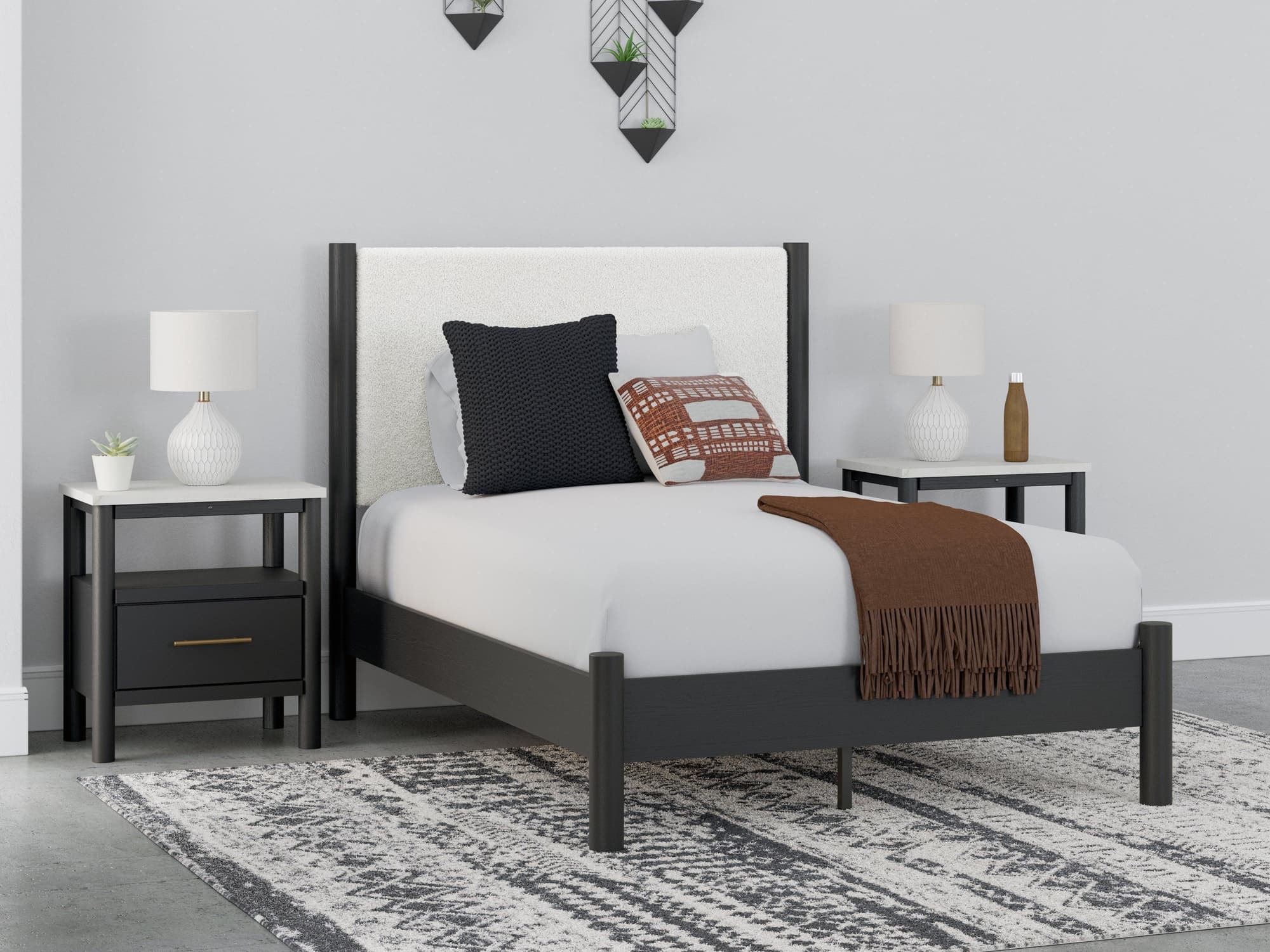Cadmori Black/White Full Upholstered Panel Bed - Image 1