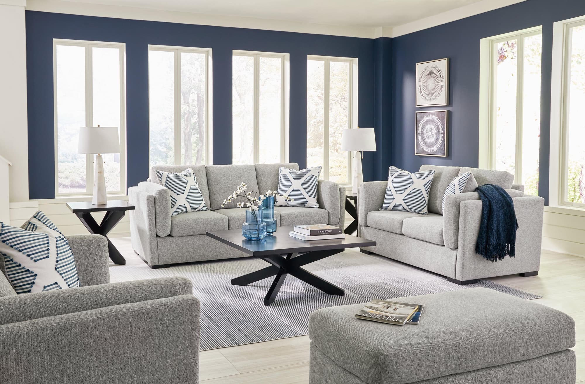 Evansley Pewter Sofa, Loveseat, Chair and Ottoman - Image 1