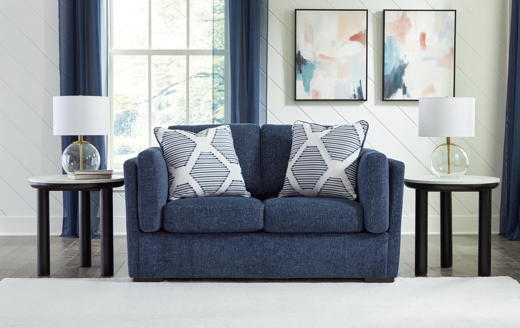 Evansley Navy Nuvella® Loveseat - Image 1