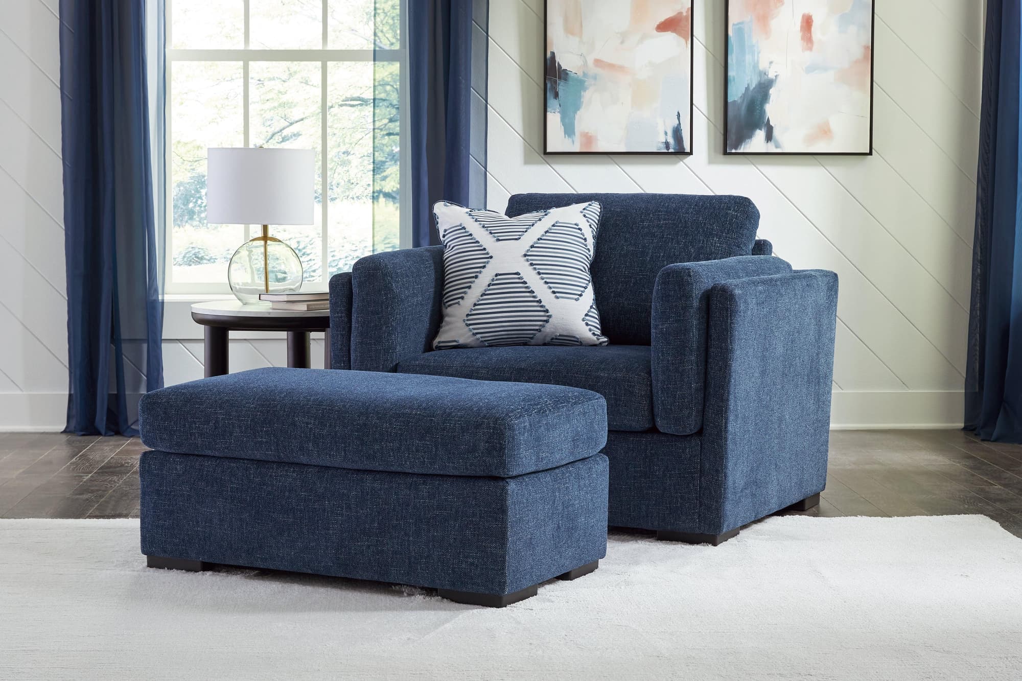 Evansley Navy Chair and Ottoman - Image 1