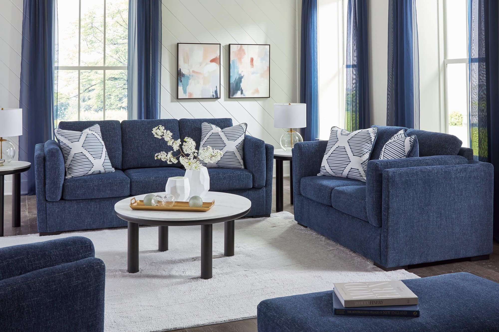 Evansley Navy Sofa, Loveseat, Chair and Ottoman - Image 1