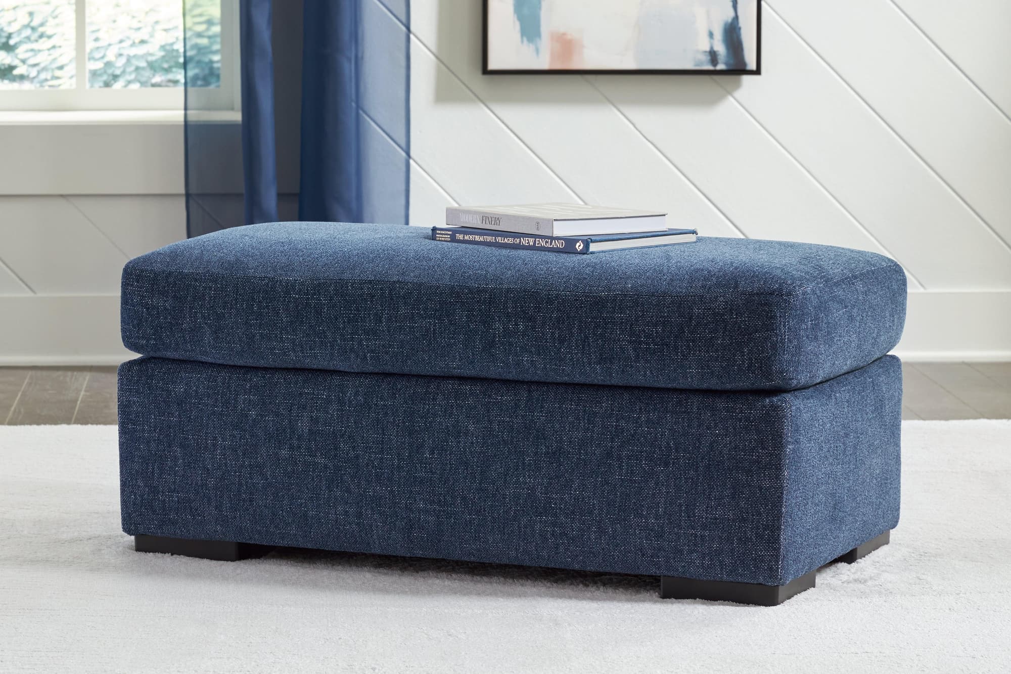 Evansley Navy Nuvella® Ottoman - Image 1
