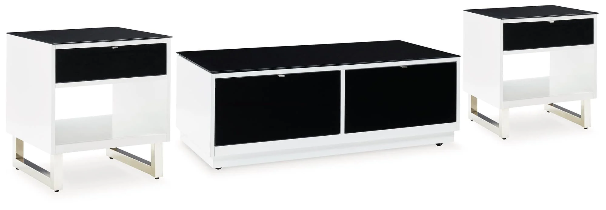 Gardoni White/Black Coffee Table with 2 End Tables - Image 1