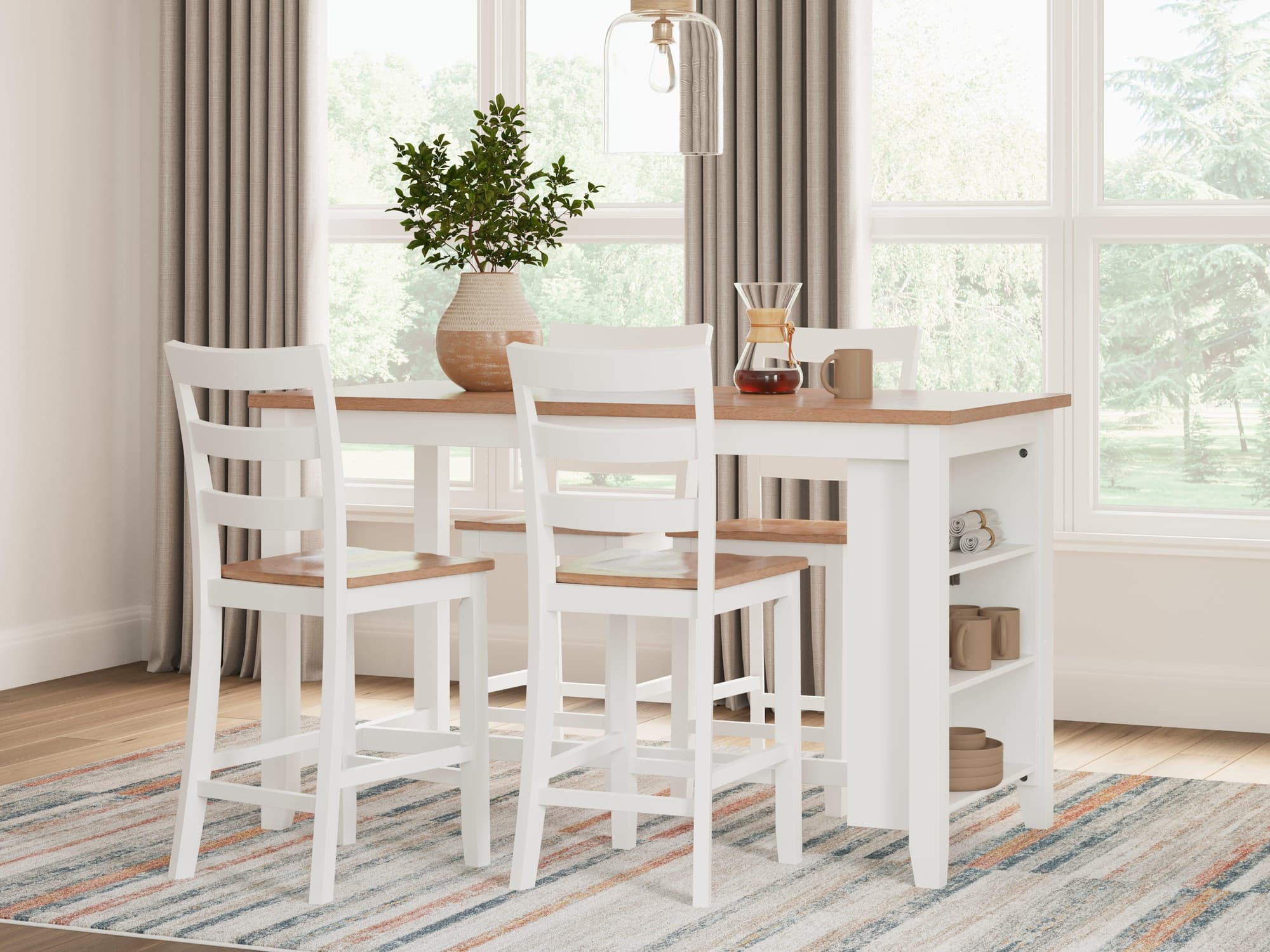 Gesthaven Natural/White Counter Height Dining Table and 4 Barstools - Image 1