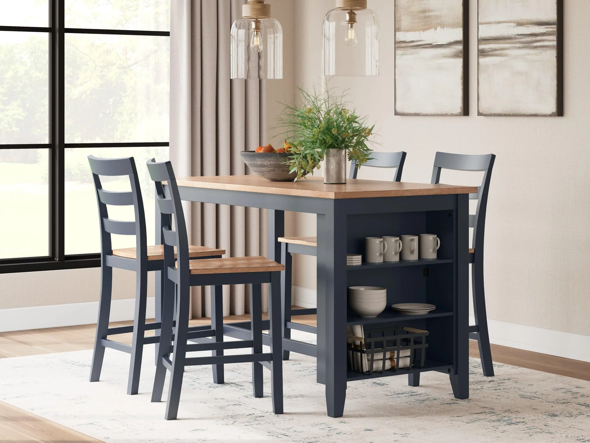 Gesthaven Natural/Blue Counter Height Dining Table and 4 Barstools - Image 1