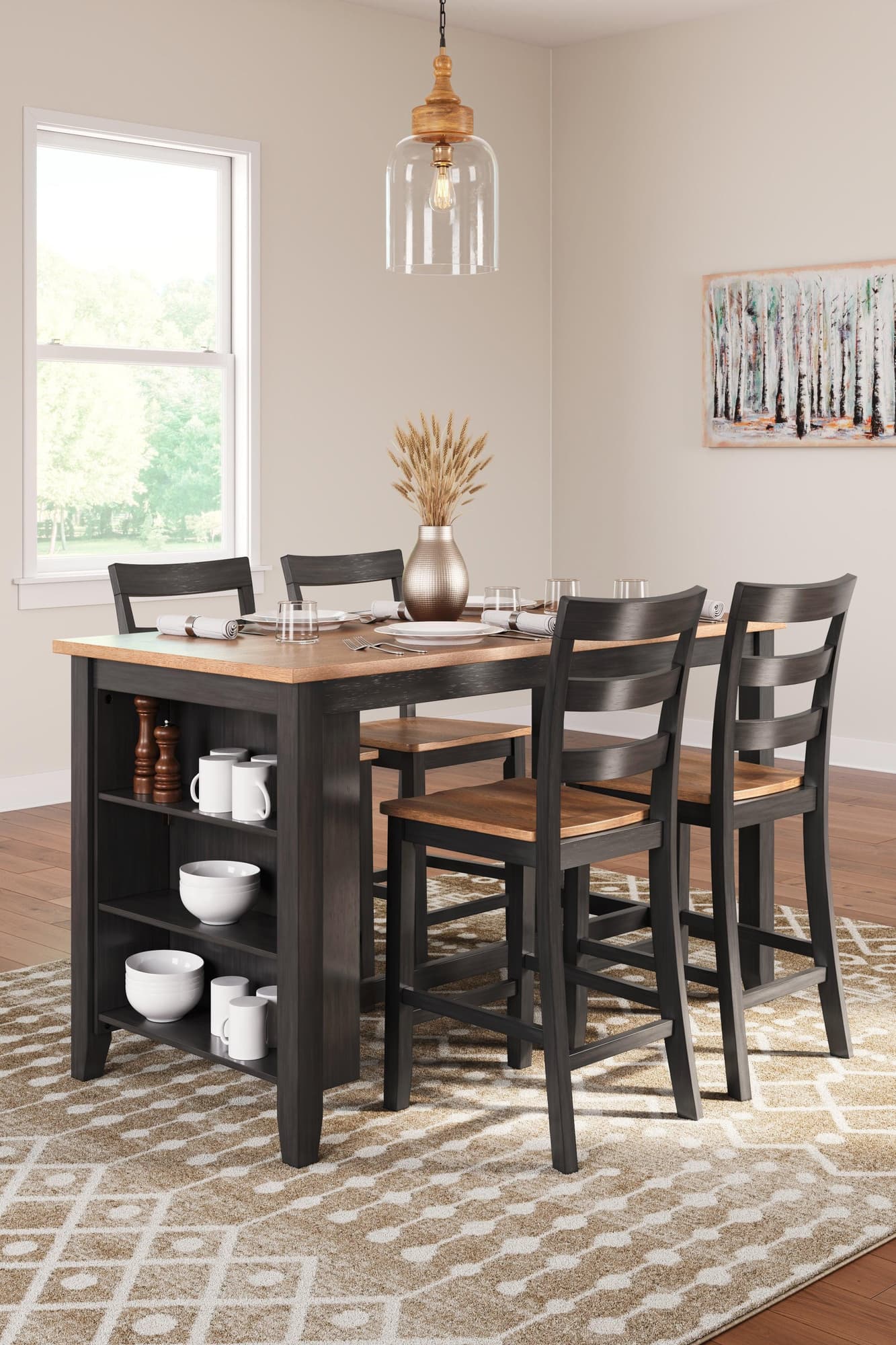 Gesthaven Natural/Brown Counter Height Dining Table and 4 Barstools - Image 1