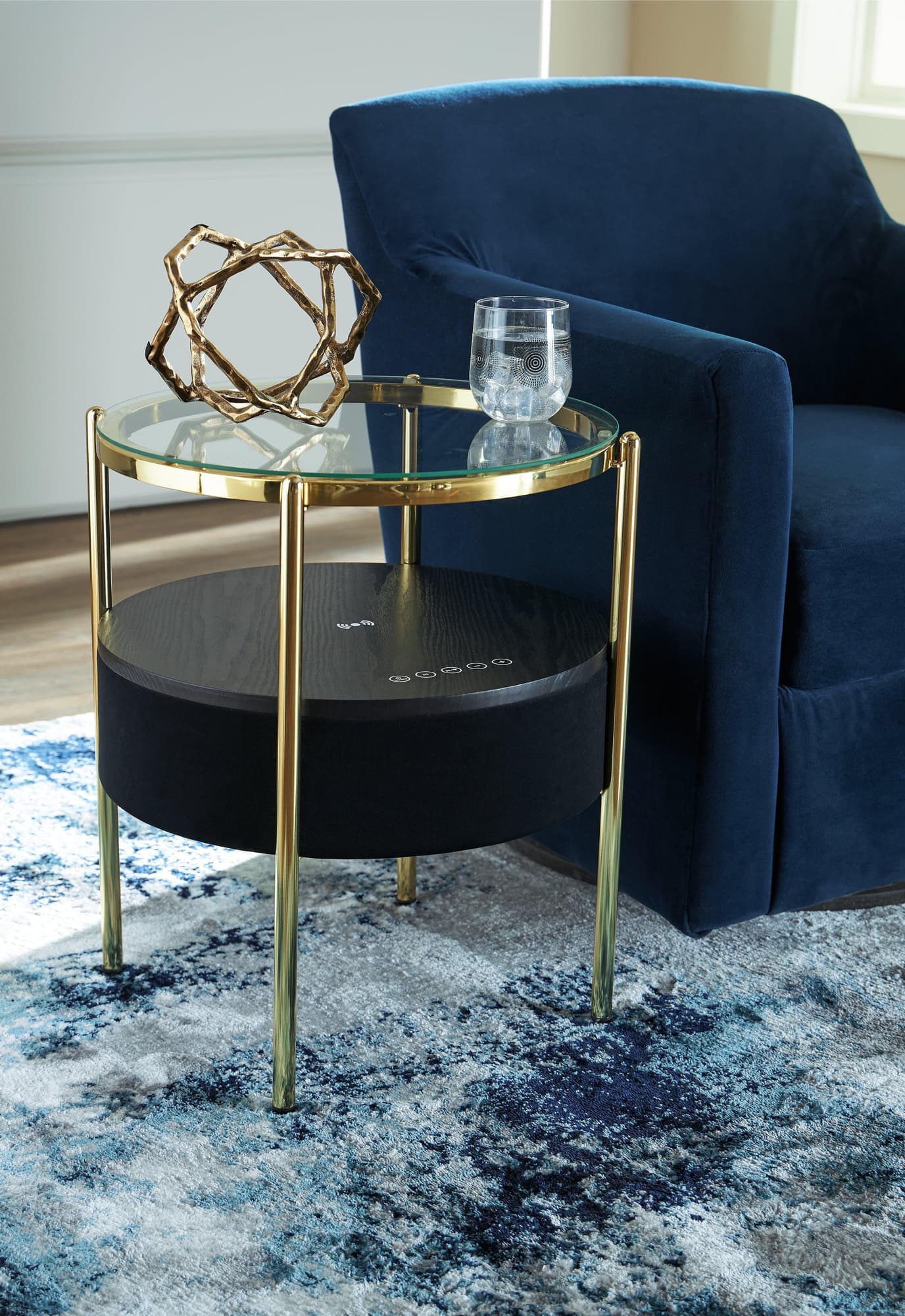 Nedman Black/Gold Finish Accent Table with Speaker - Image 1