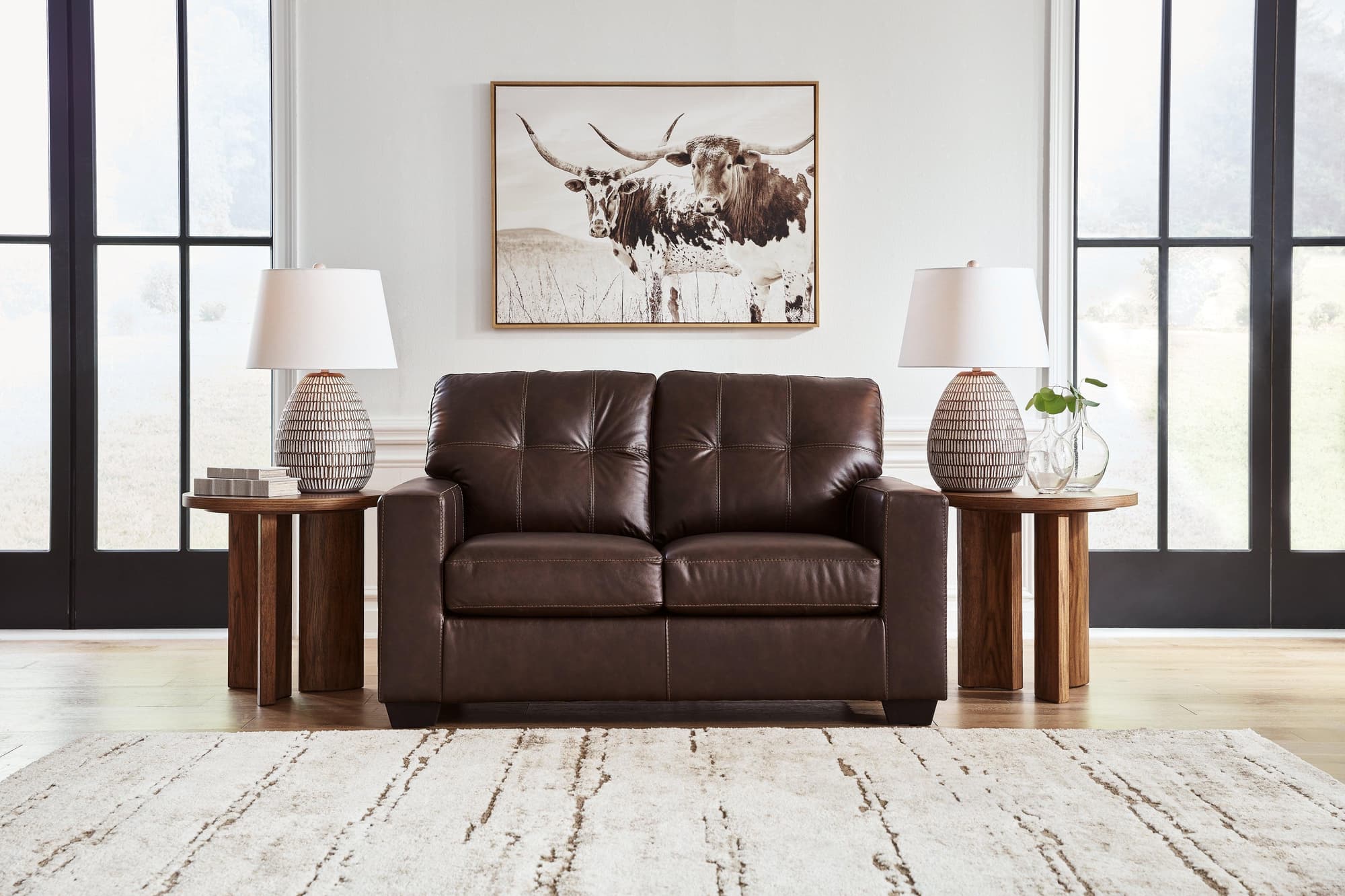 Santorine Dark Brown Leather Loveseat - Image 1