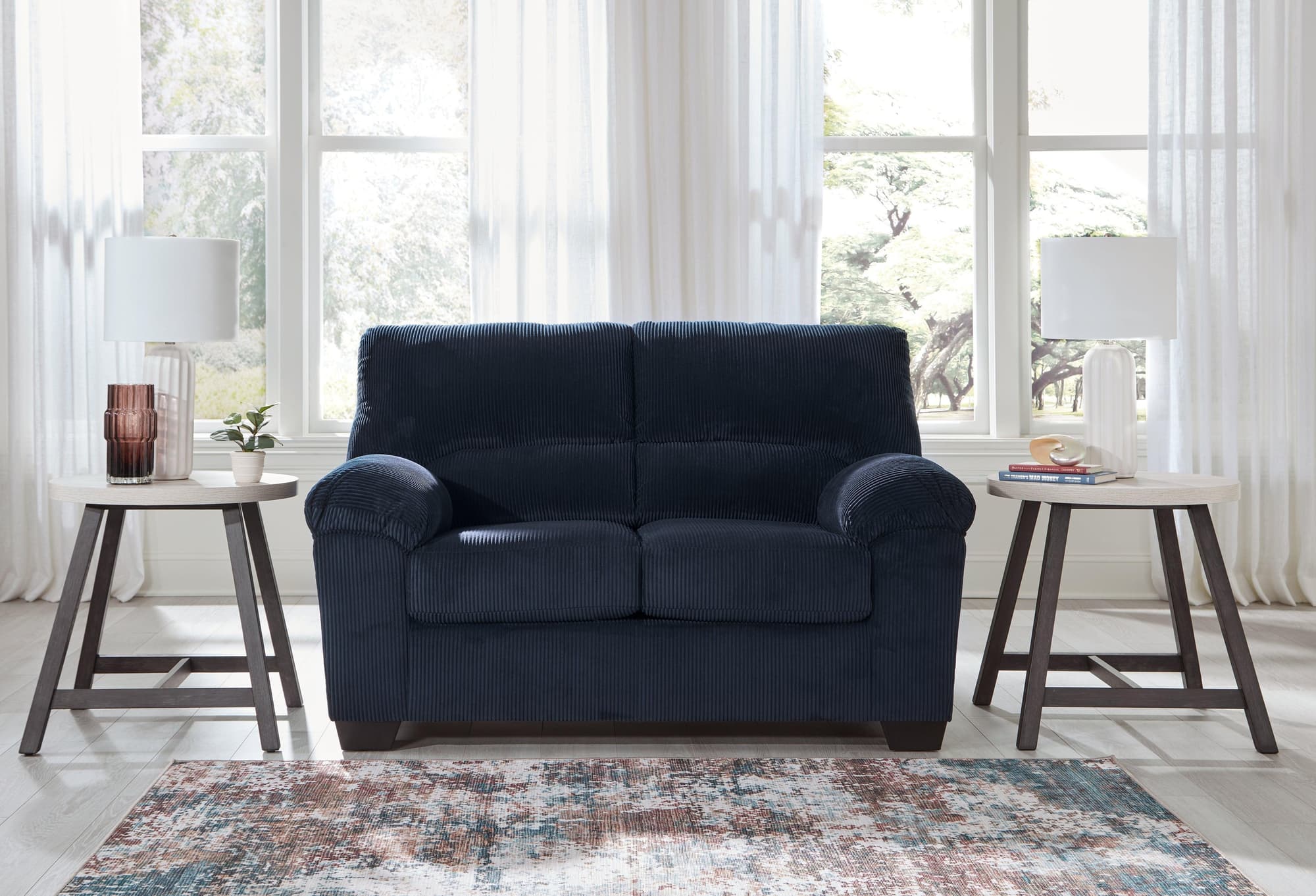 SimpleJoy Navy Chenille,Velvet Loveseat - Image 1