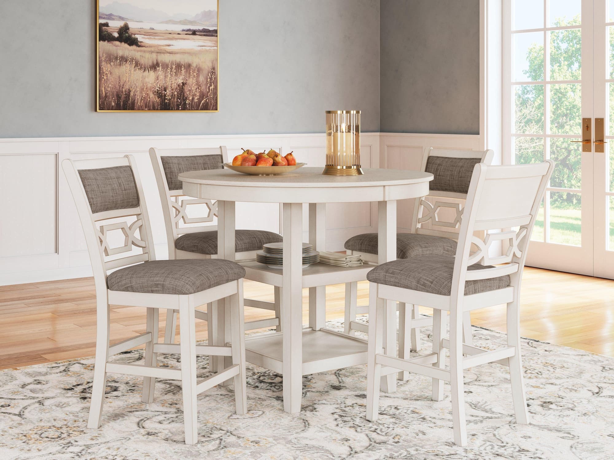 Erinberg Antique White Counter Height Dining Table and 4 Barstools (Set of 5) - Image 1