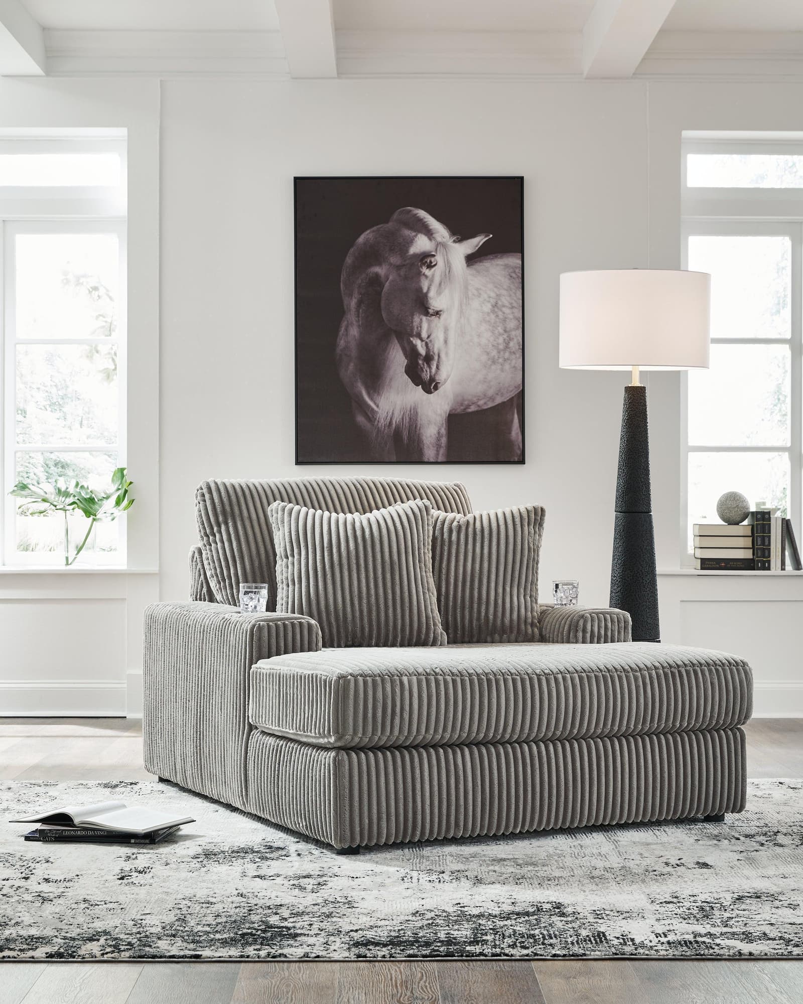Lindyn Fog Velvet Chaise - Image 1