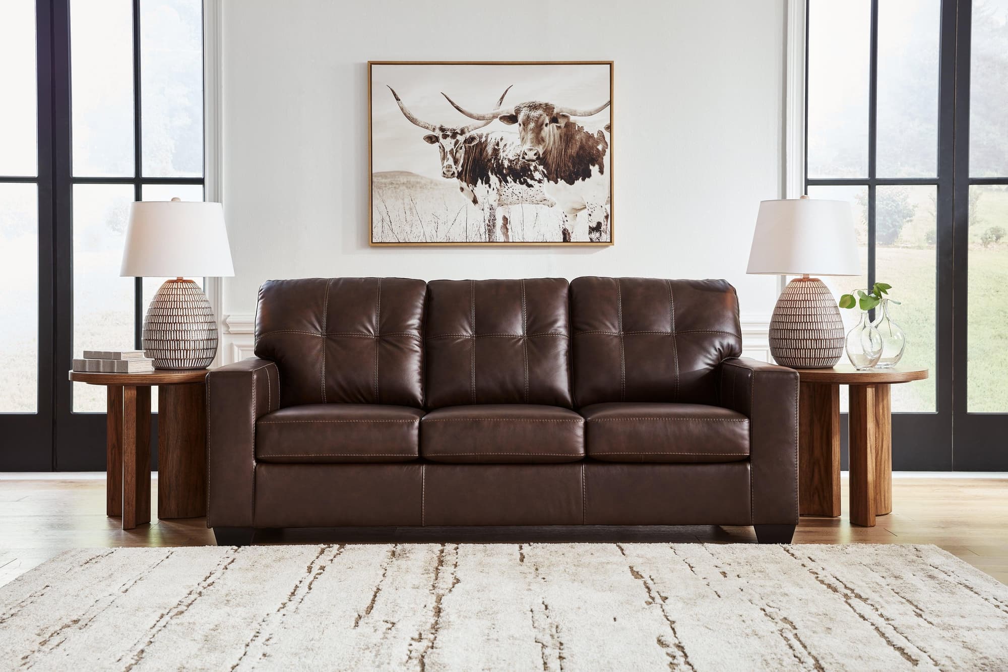 Santorine Dark Brown Leather Queen Sofa Sleeper - Image 1