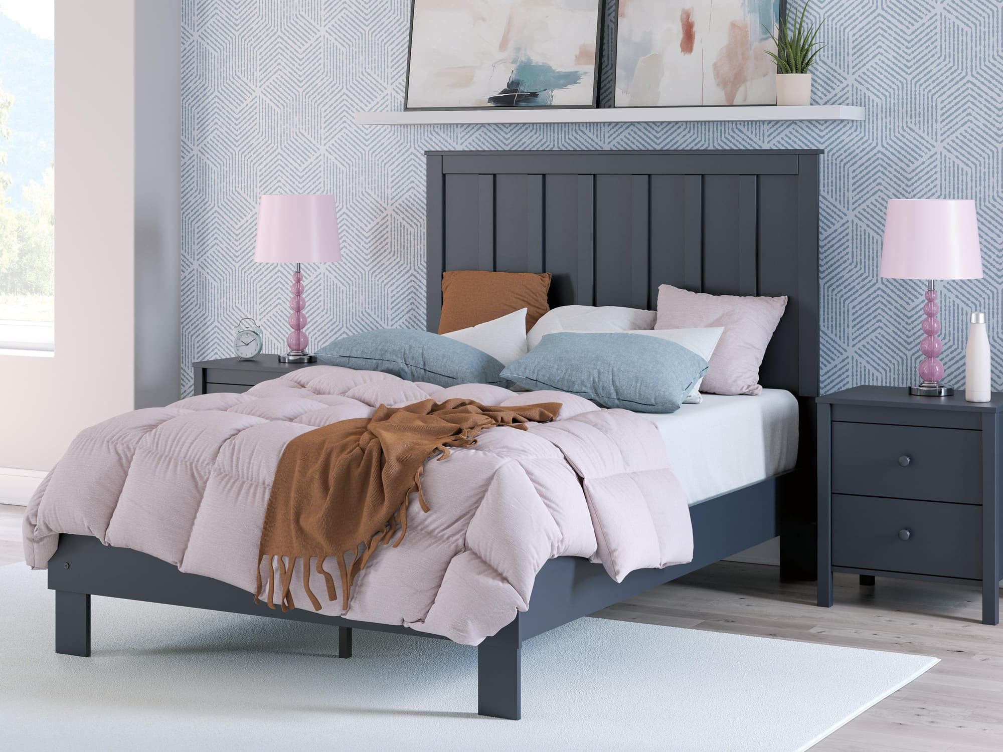 Simmenfort Navy Blue Full Platform Bed - Image 1