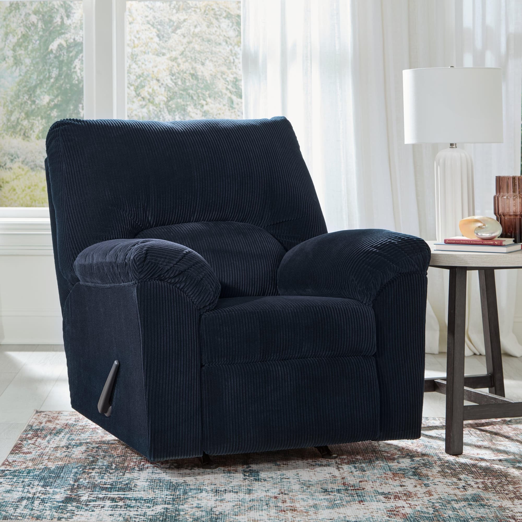 SimpleJoy Navy Chenille,Velvet Recliner - Image 1