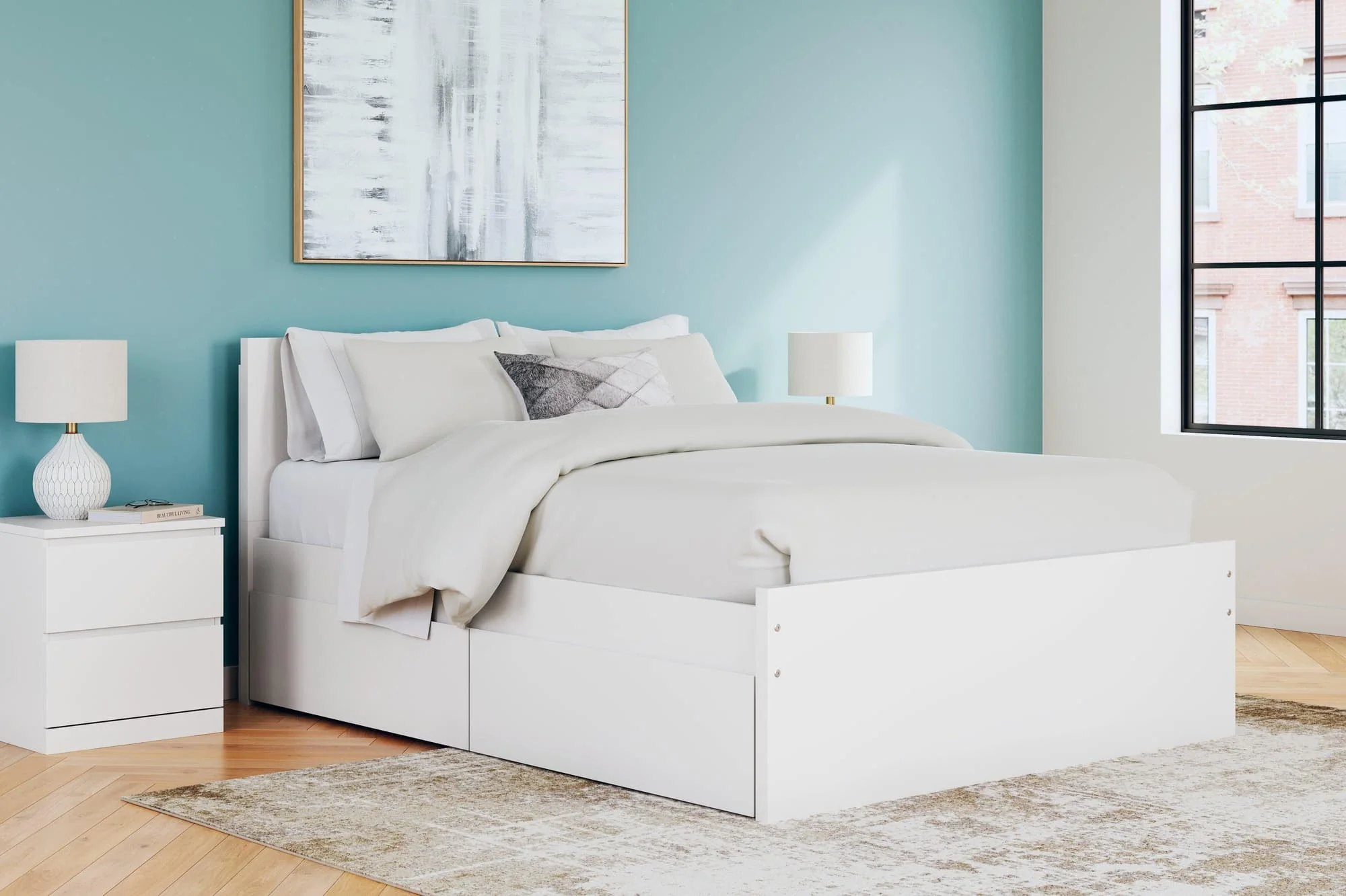 Onita White Queen Panel Platform Bed with 2 Side Storage - Image 1