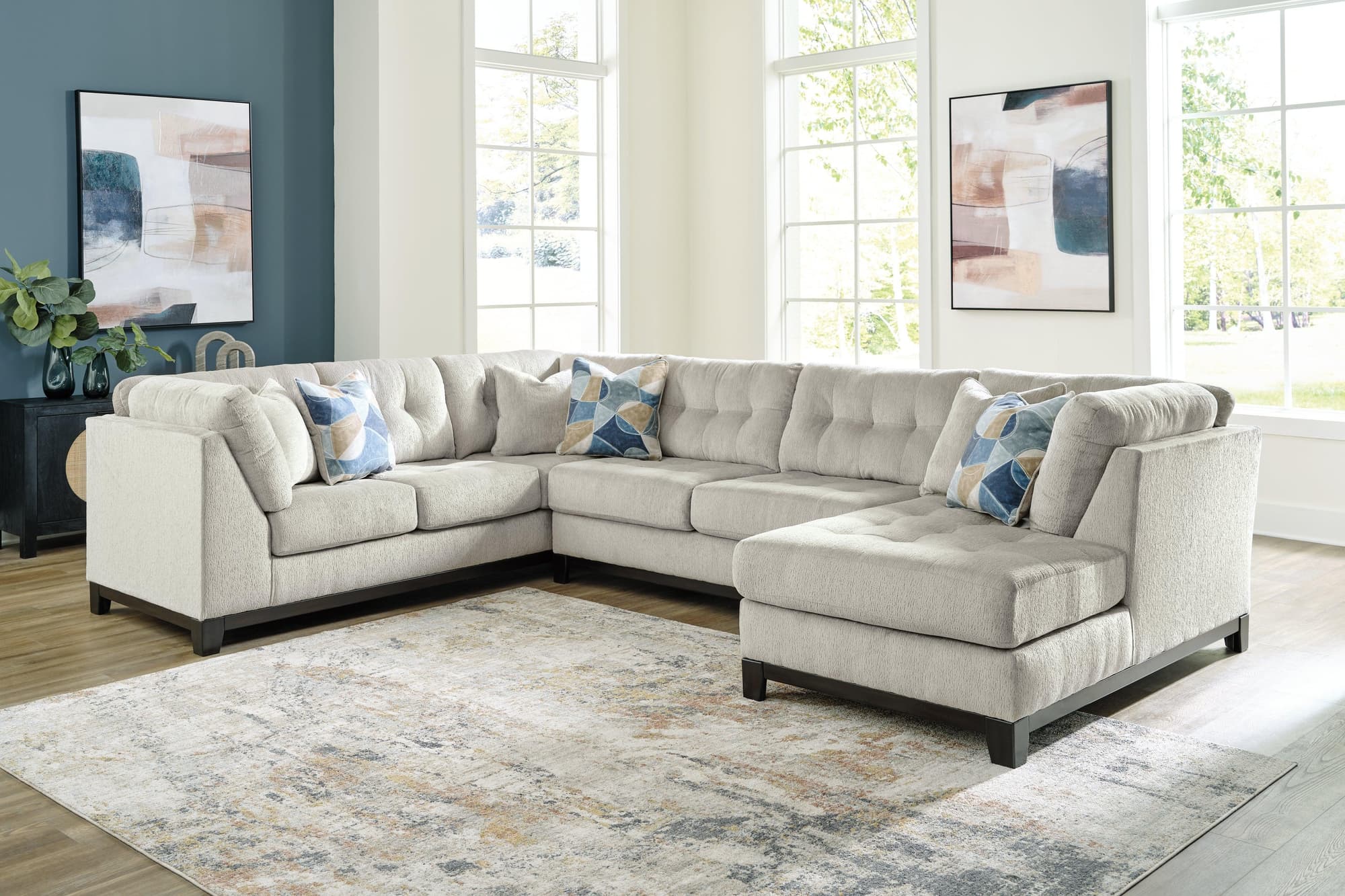 Maxon Place Stone Chenille 3-Piece Sectional with Chaise - Image 1