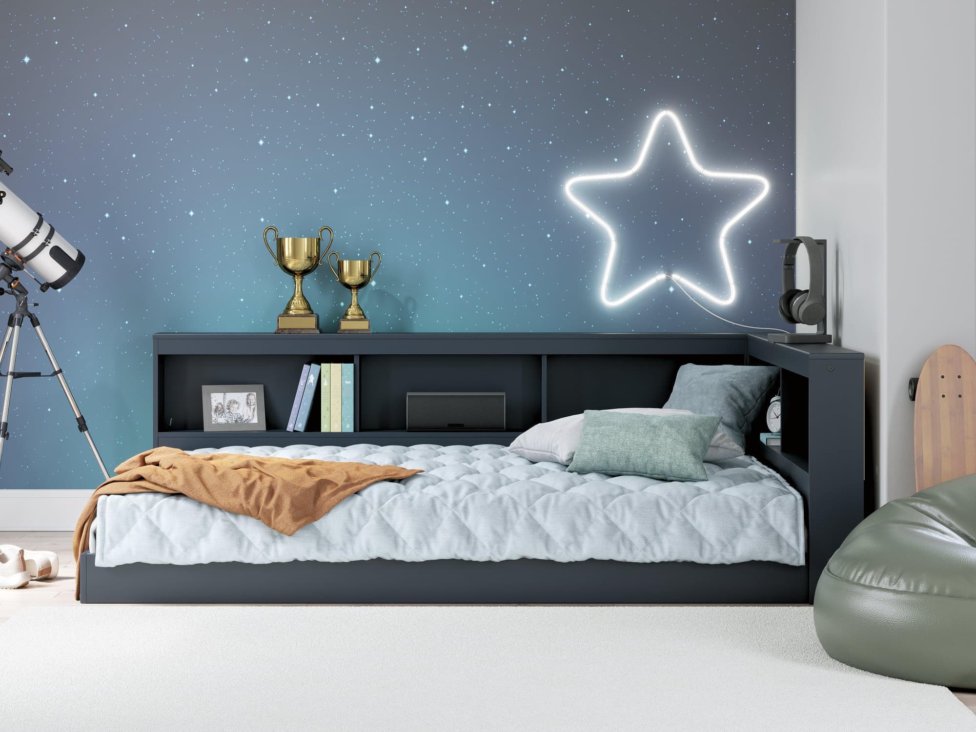 Simmenfort Navy Blue Full Bookcase Storage Bed - Image 1