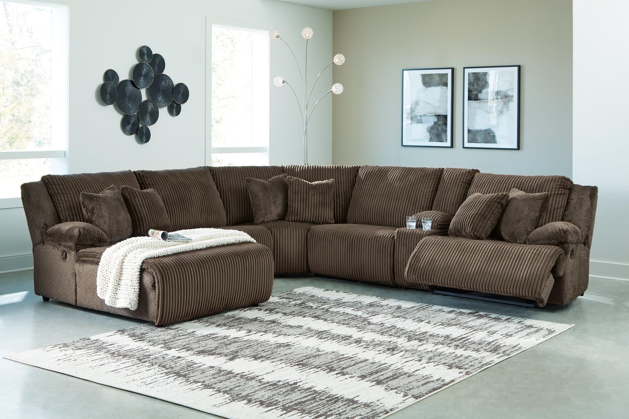 Top Tier Chocolate Velvet 6-Piece Reclining Sectional with Chaise - Image 1