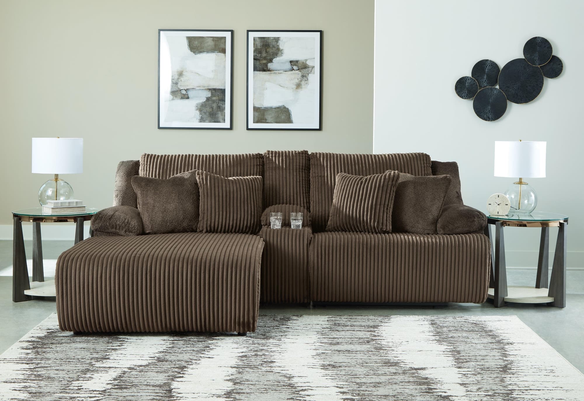 Top Tier Chocolate Velvet 3-Piece Reclining Sectional Sofa with Chaise - Image 1