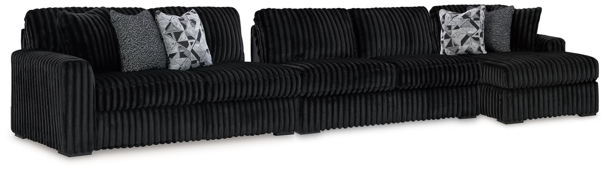 Midnight-Madness Onyx Velvet 3-Piece Sectional with Chaise - Image 1