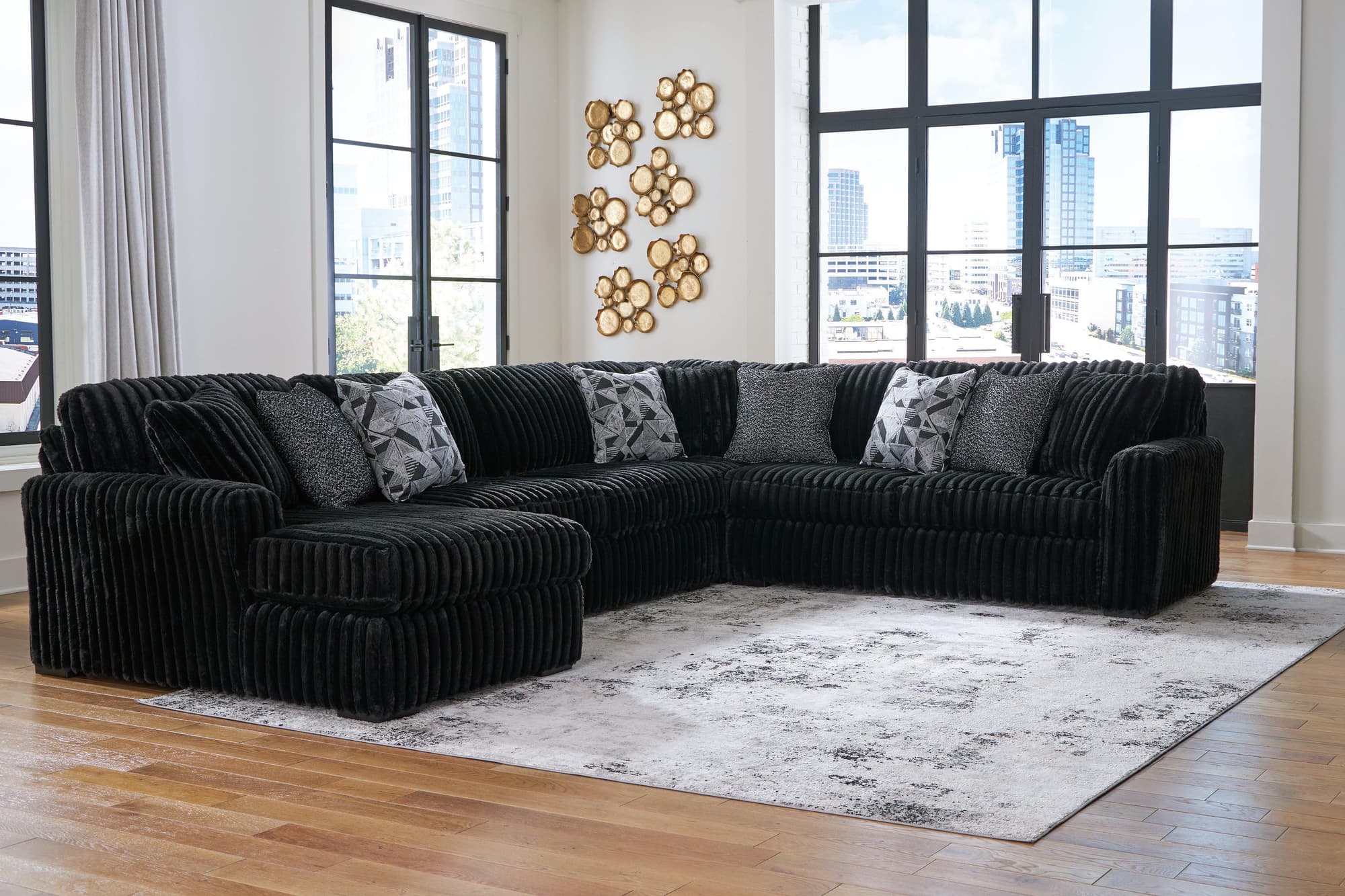 Midnight-Madness Onyx Velvet 4-Piece Sectional with Chaise - Image 1