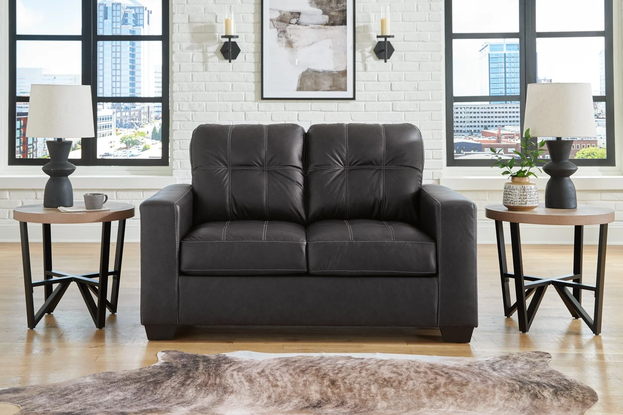 Barlin Mills Carbon Faux Leather Loveseat - Image 1