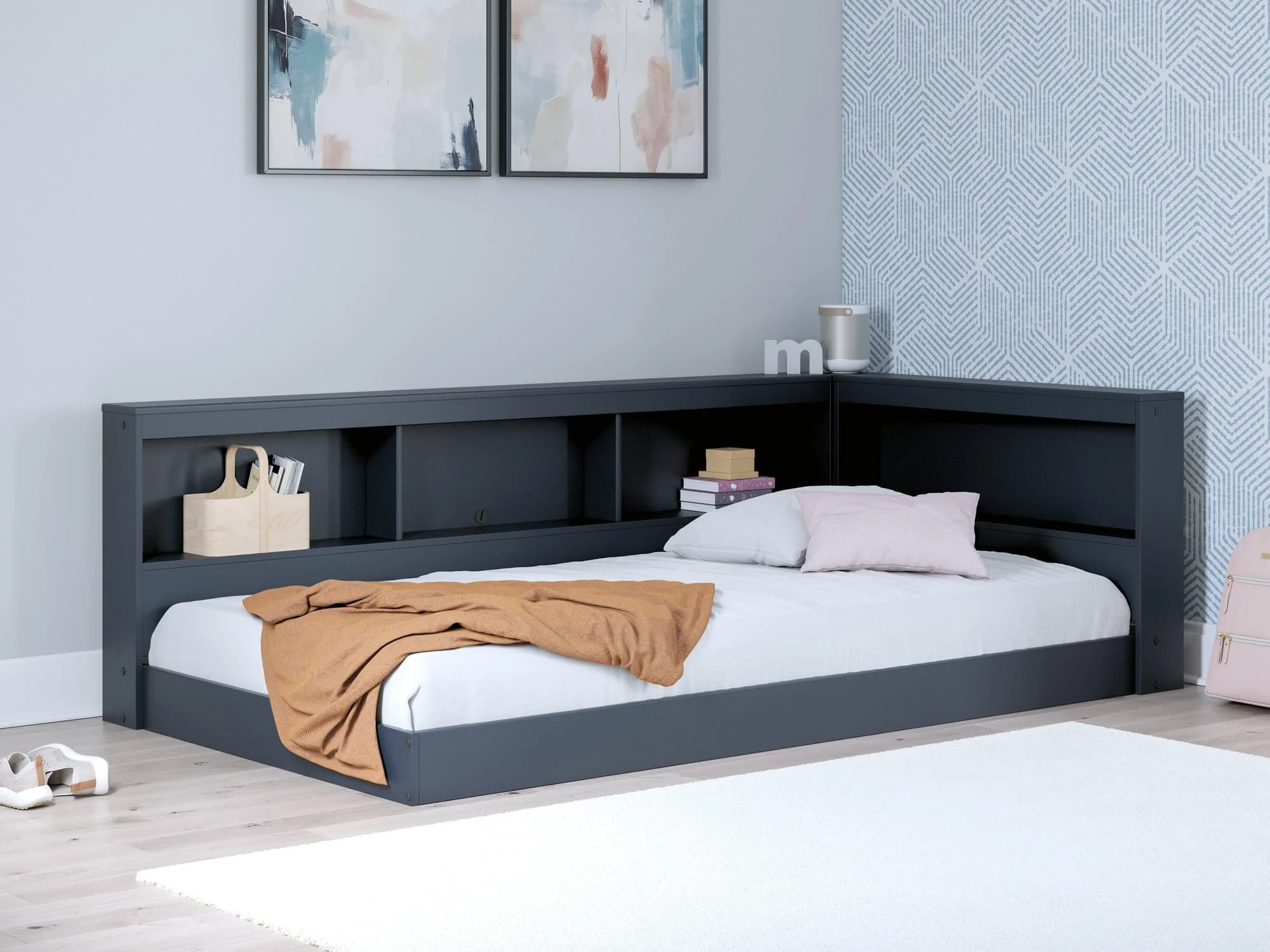 Simmenfort Navy Blue Twin Bookcase Storage Bed - Image 1