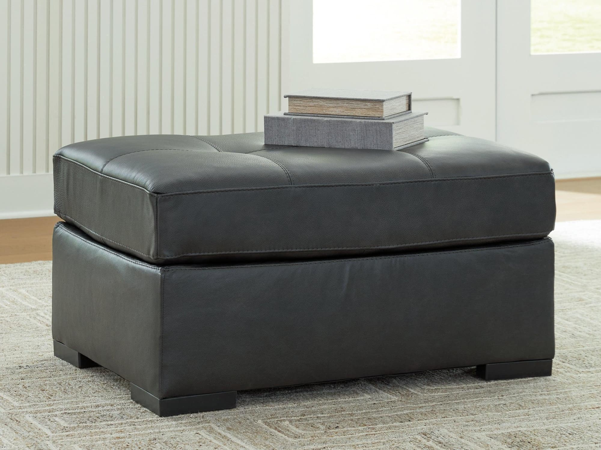Brindley Pier Fog Leather Oversized Accent Ottoman - Image 1