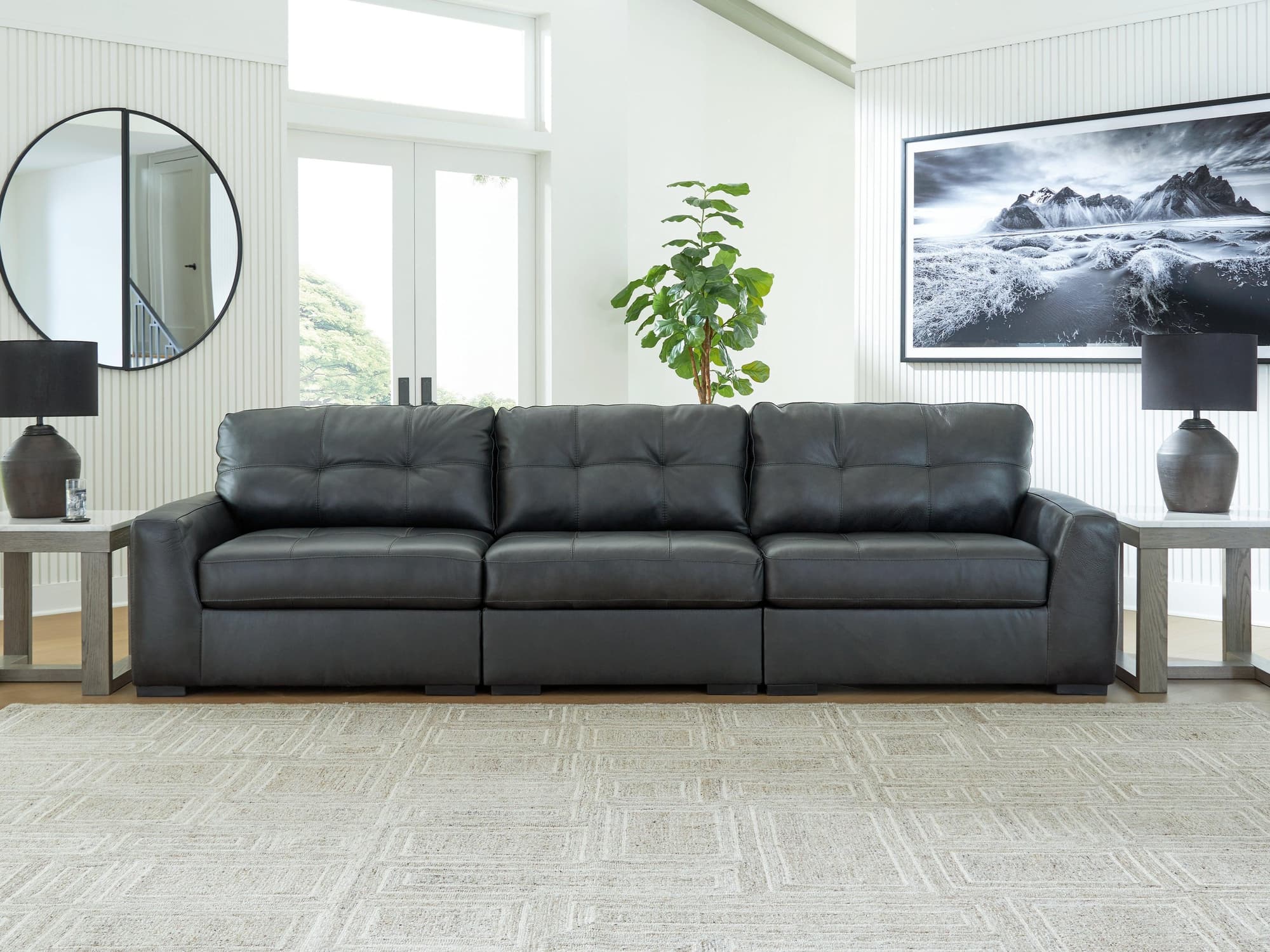 Brindley Pier Fog Leather 3-Piece Sectional Sofa - Image 1