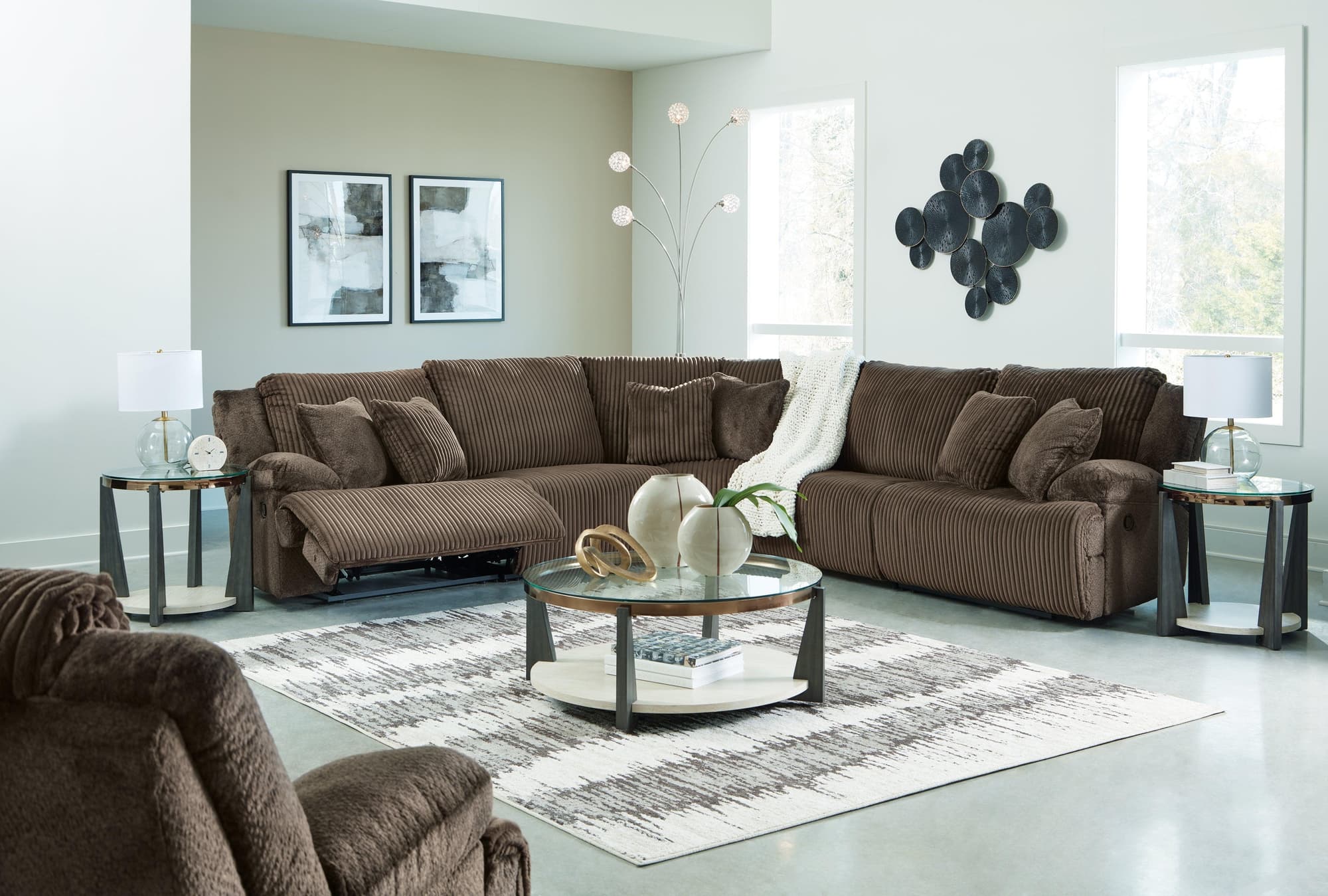 Top Chocolate Tier 5-Piece Sectional with Recliner - Image 1