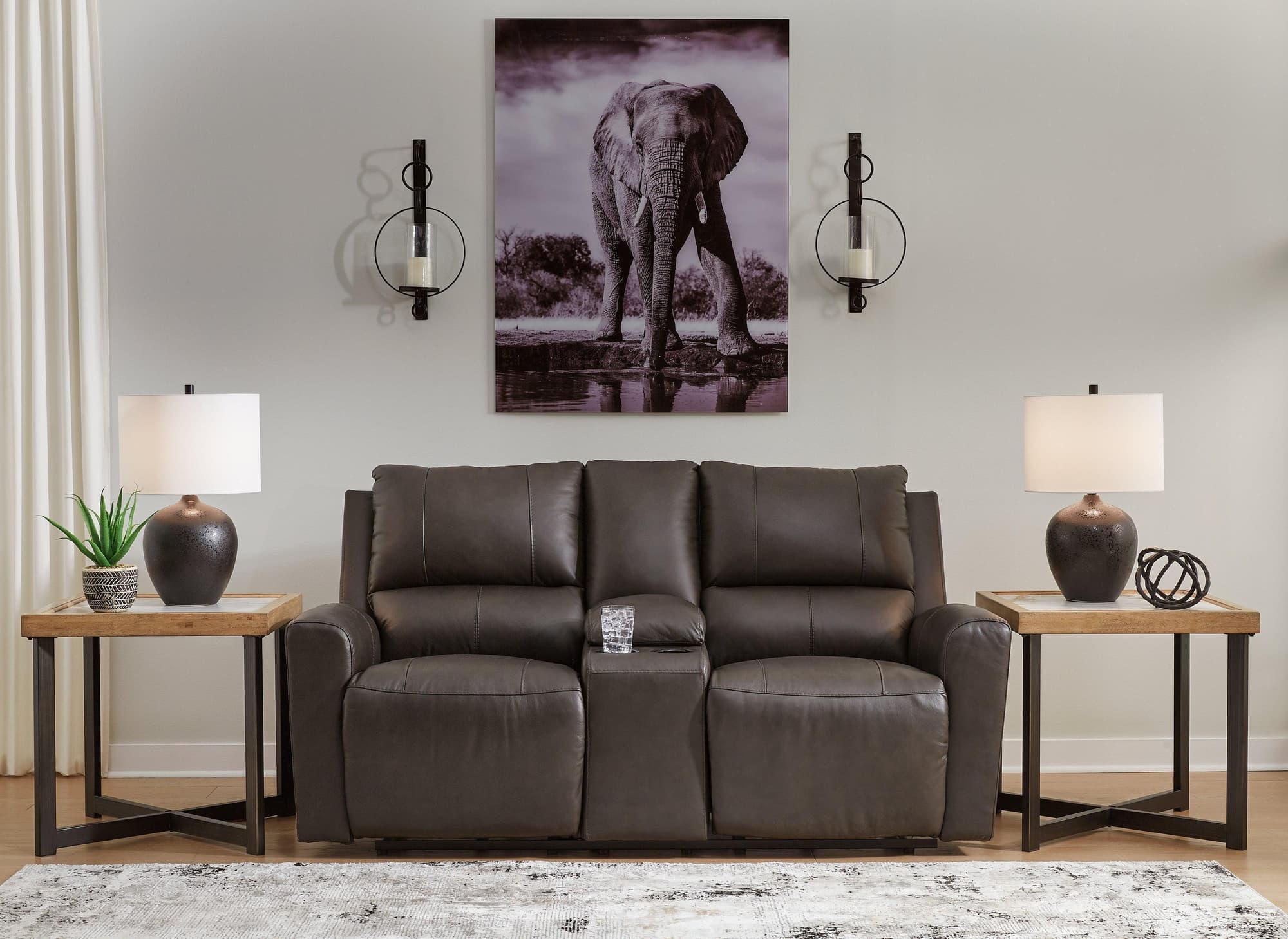 Boxmere Storm Leather Power Reclining Loveseat with Console - Image 1
