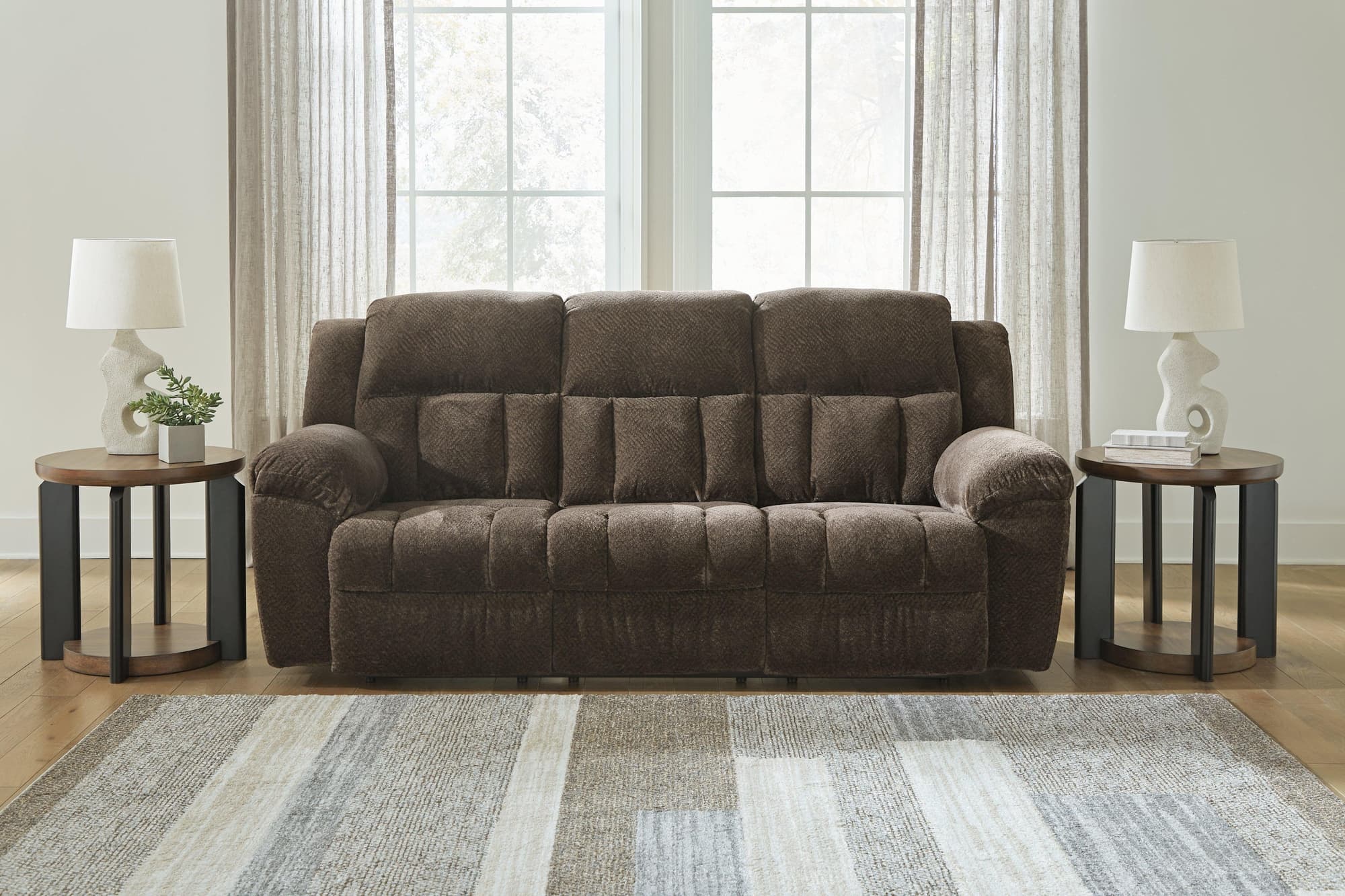 Frohn Chocolate Chenille Reclining Sofa - Image 1