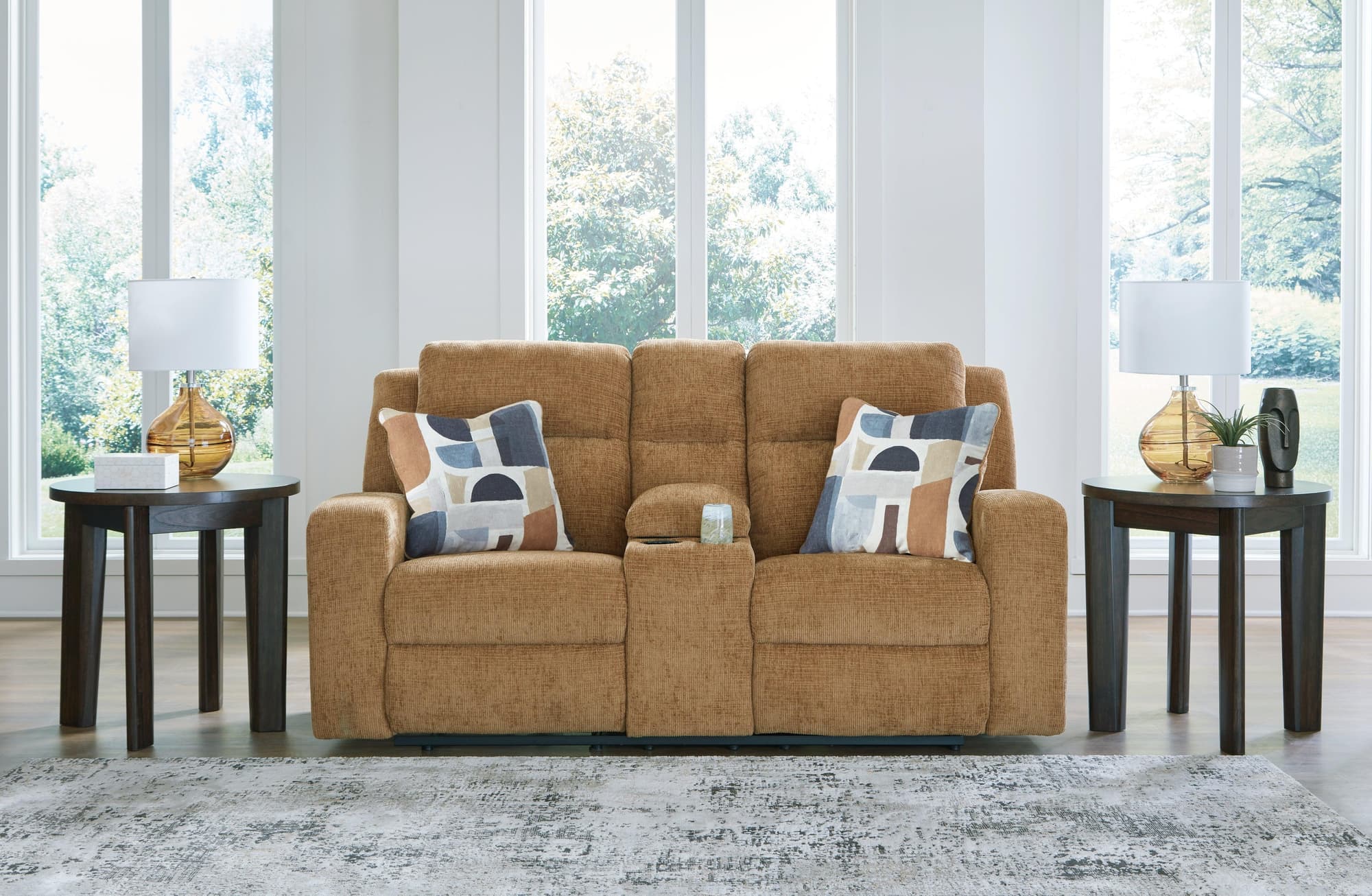 Kanlow Honey Chenille Reclining Loveseat with Console - Image 1