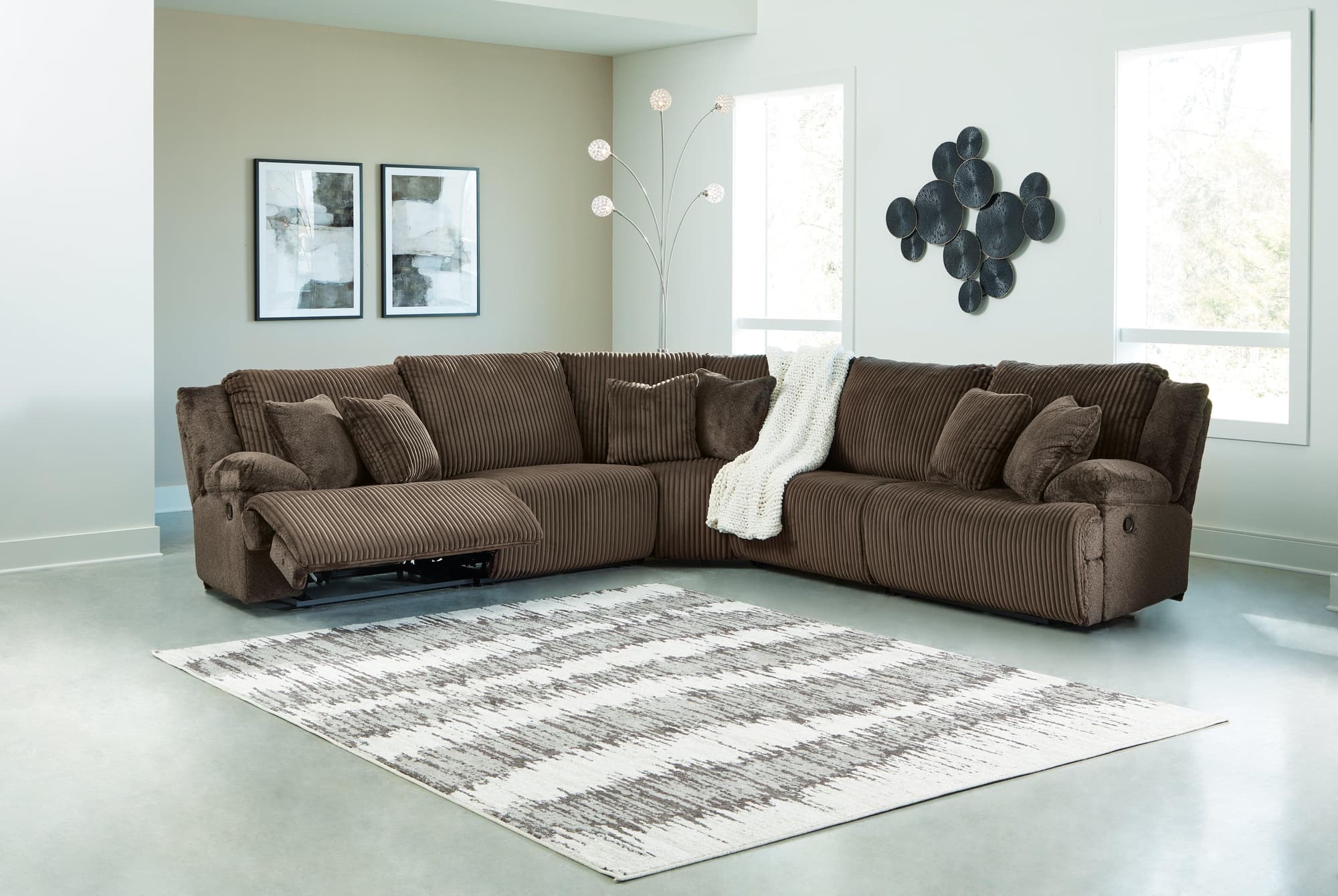 Top Tier Chocolate Velvet 5-Piece Reclining Sectional - Image 1