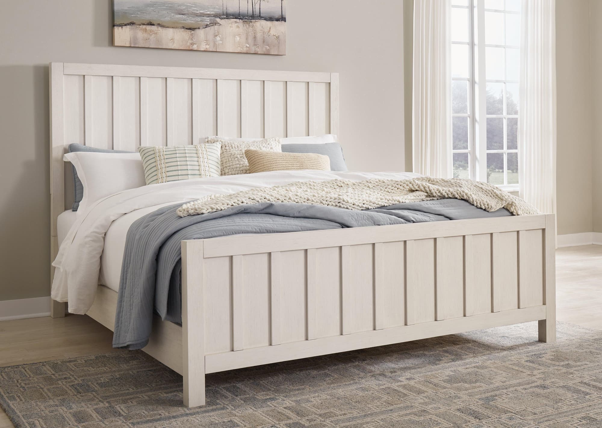 Shaybrock Antique White King Panel Bed - Image 1