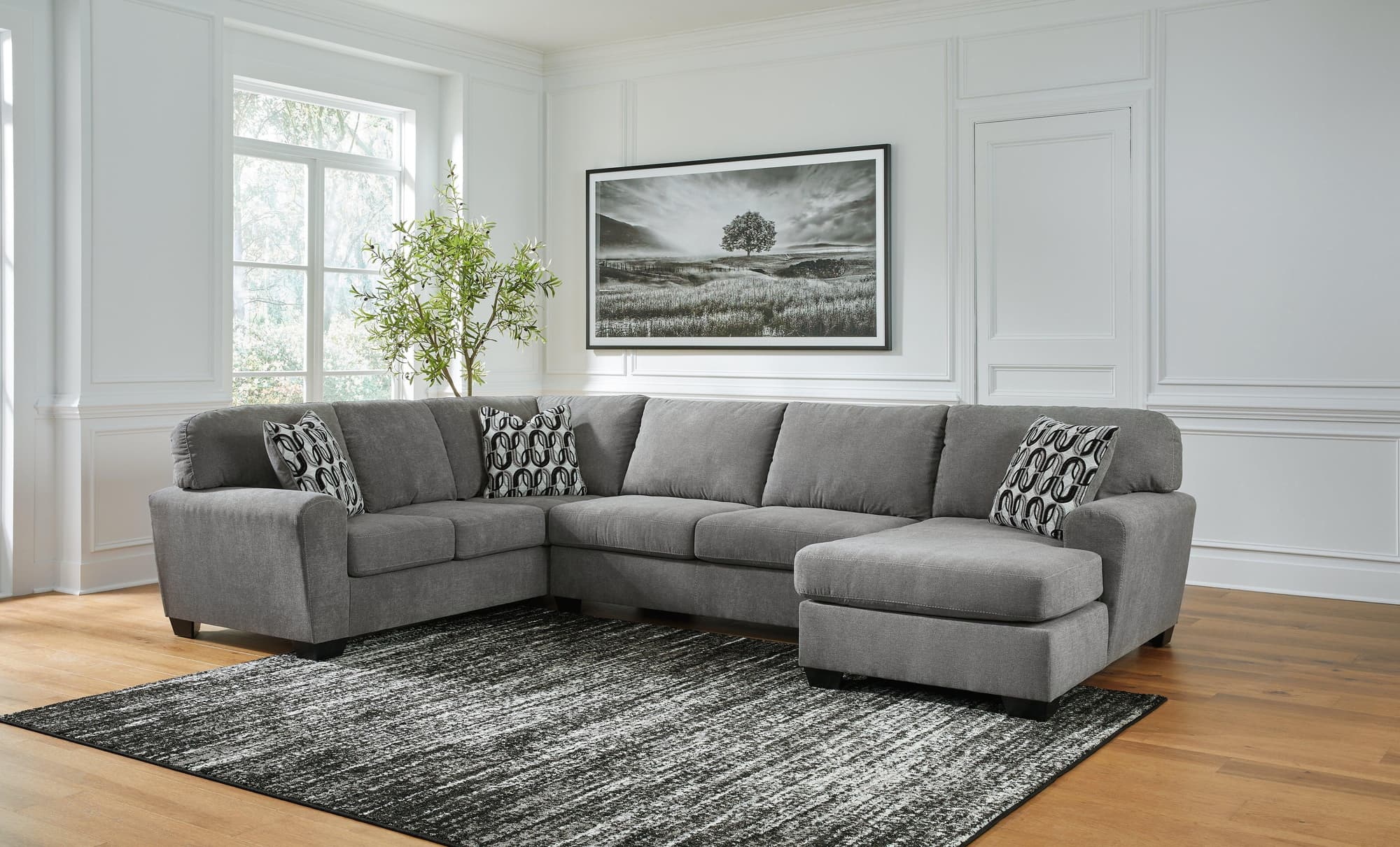 Birkdale Court Gray Chenille 3-Piece Sectional with Chaise - Image 1