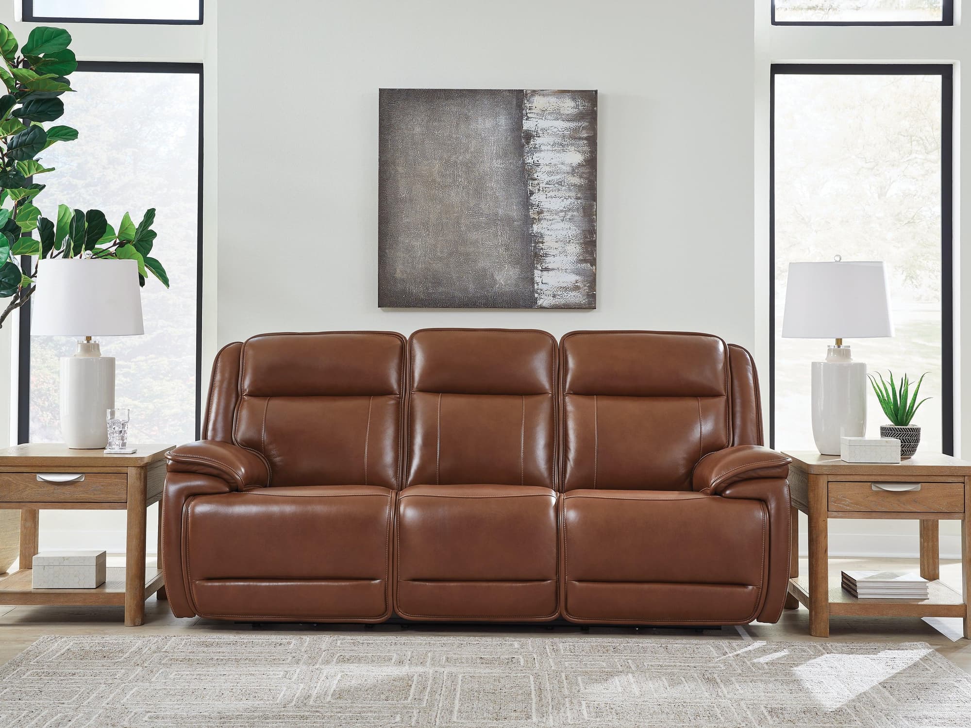 Healy Pier Chocolate Leather Power Reclining Sofa - Image 1