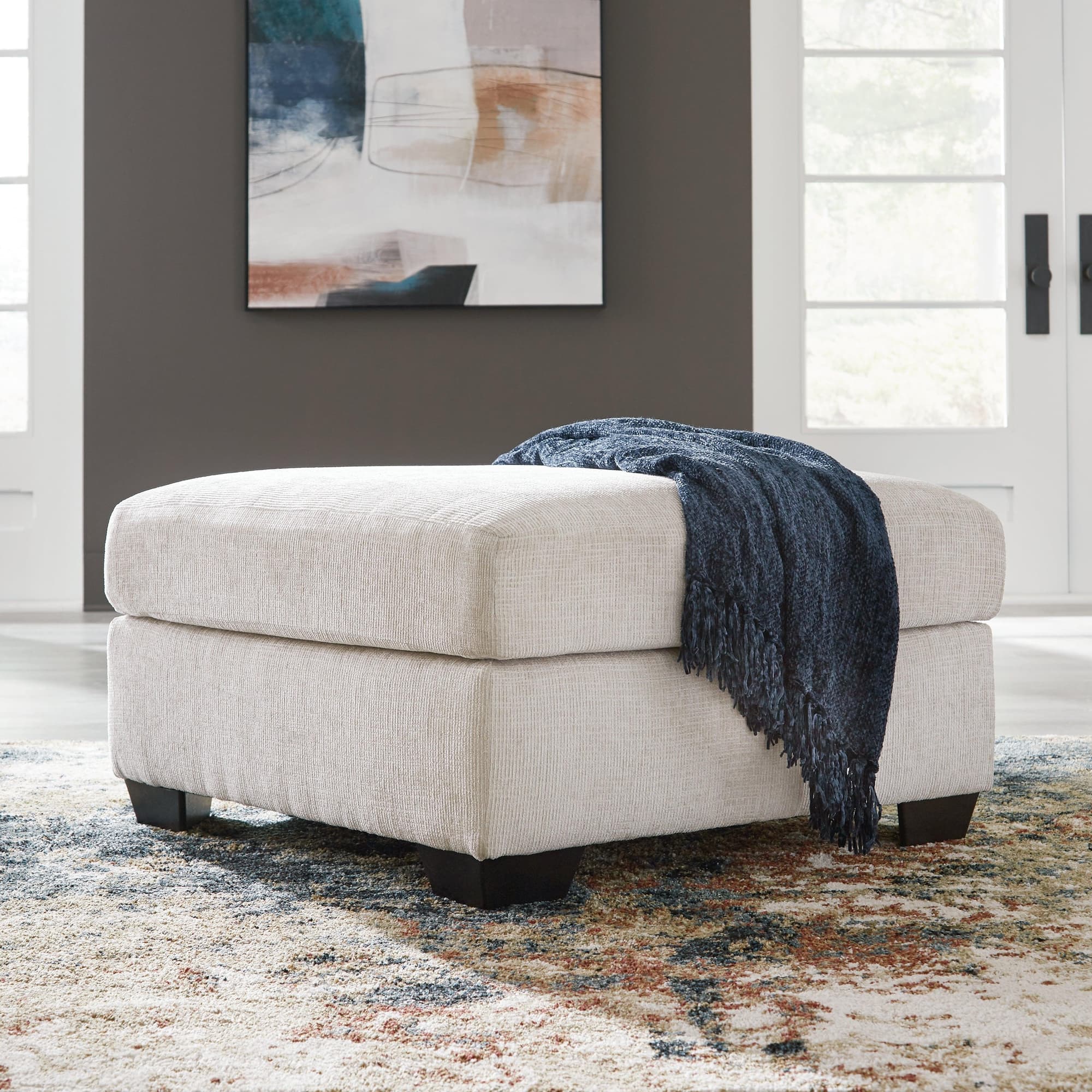 Aviemore Stone Chenille Oversized Accent Ottoman - Image 1