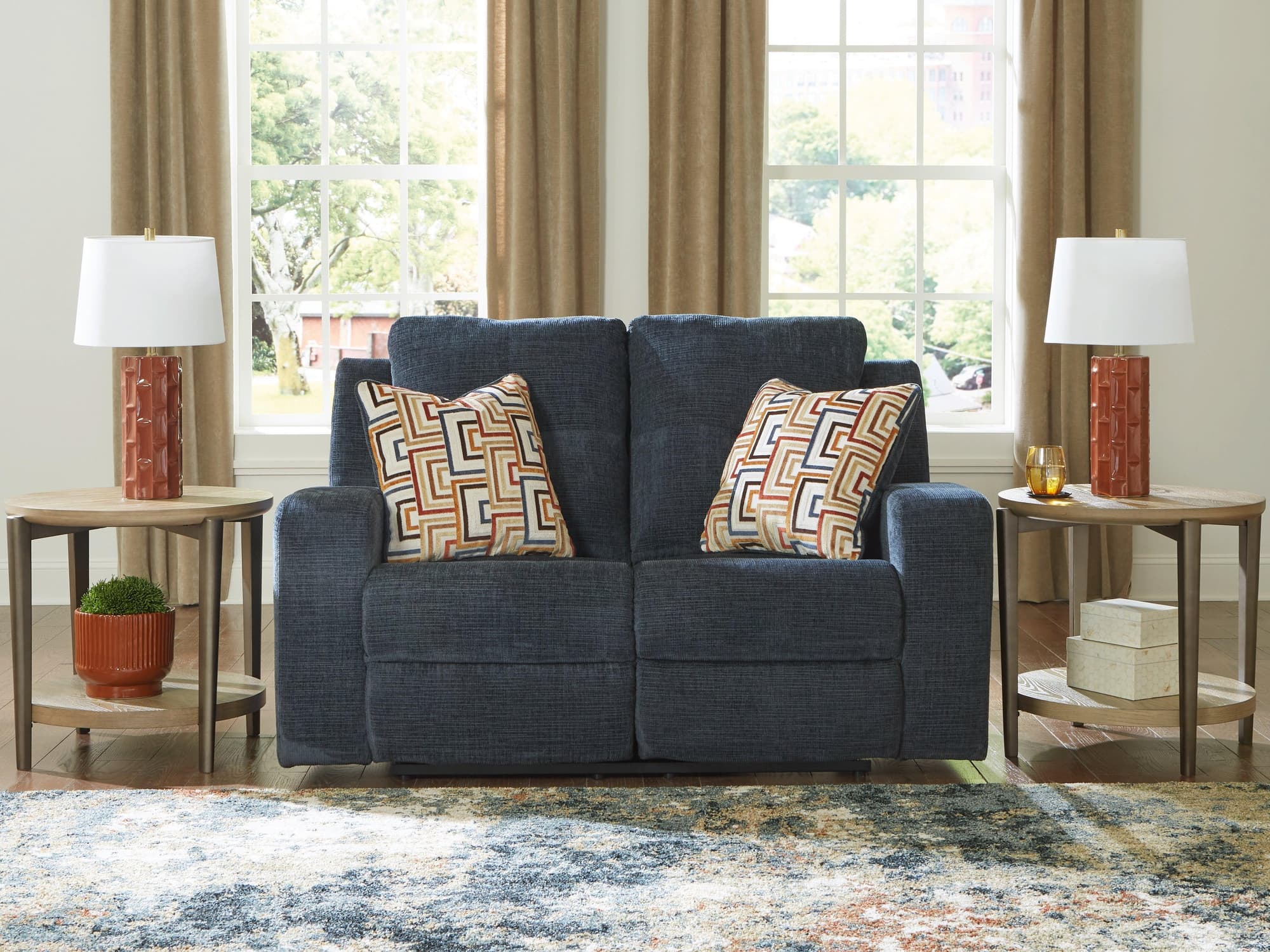 Danum Ink Chenille Reclining Loveseat - Image 1
