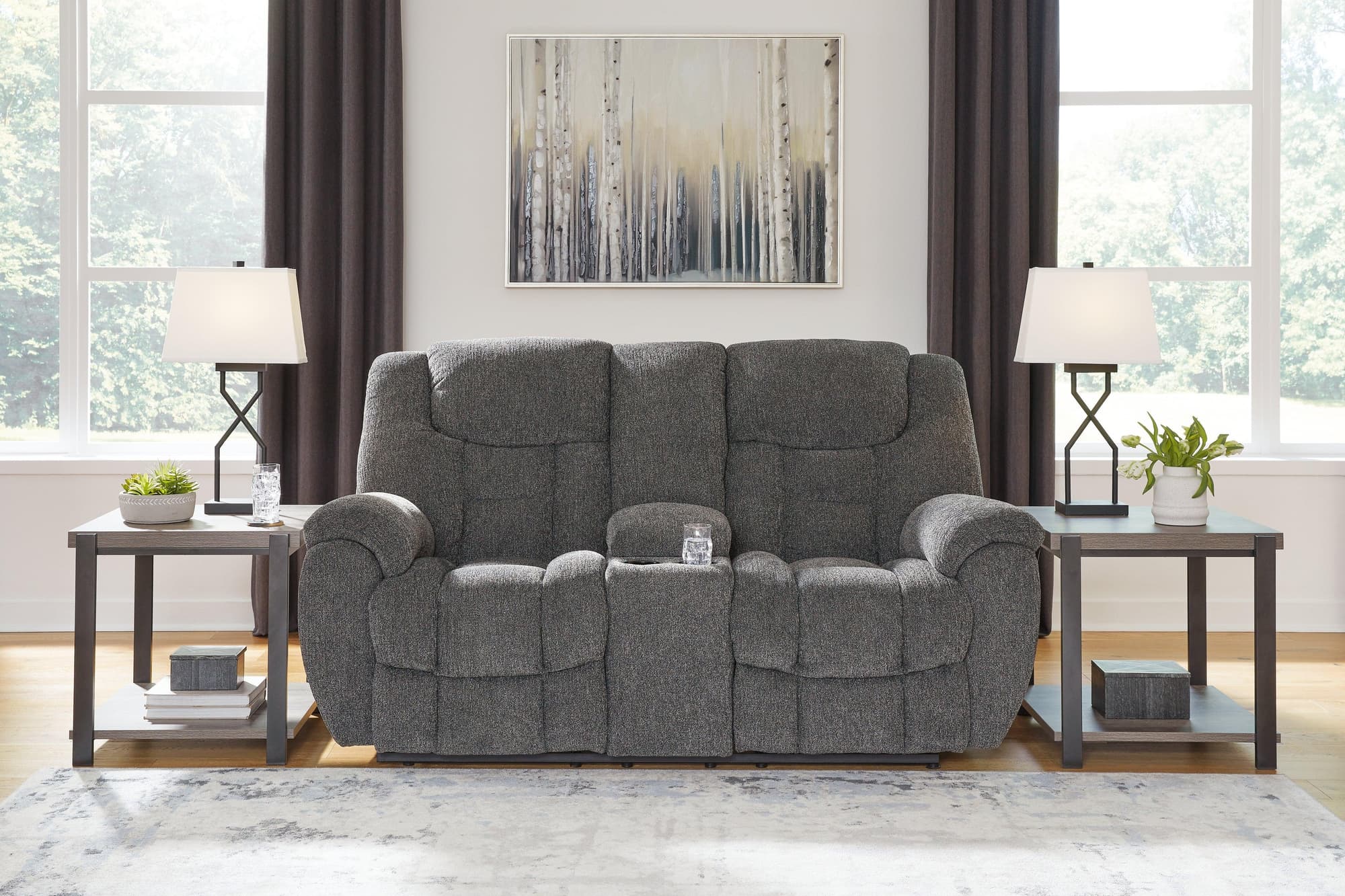 Foreside Charcoal Performance Fabric,Next-Gen Nuvella™ Reclining Loveseat with Console - Image 1