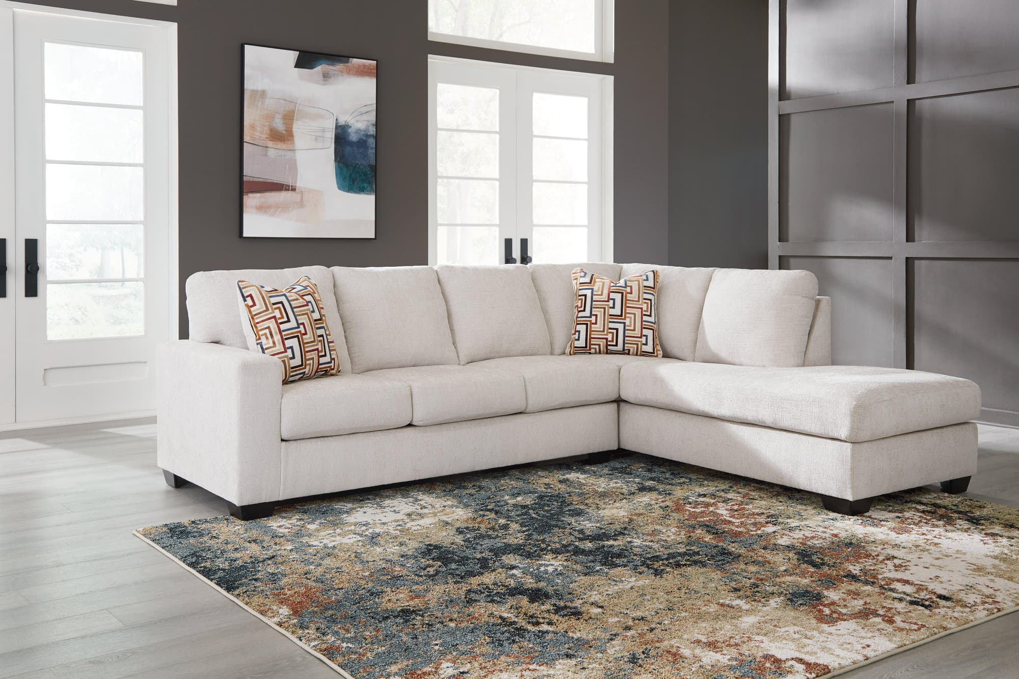 Aviemore Stone Chenille 2-Piece Sectional with Chaise - Image 1