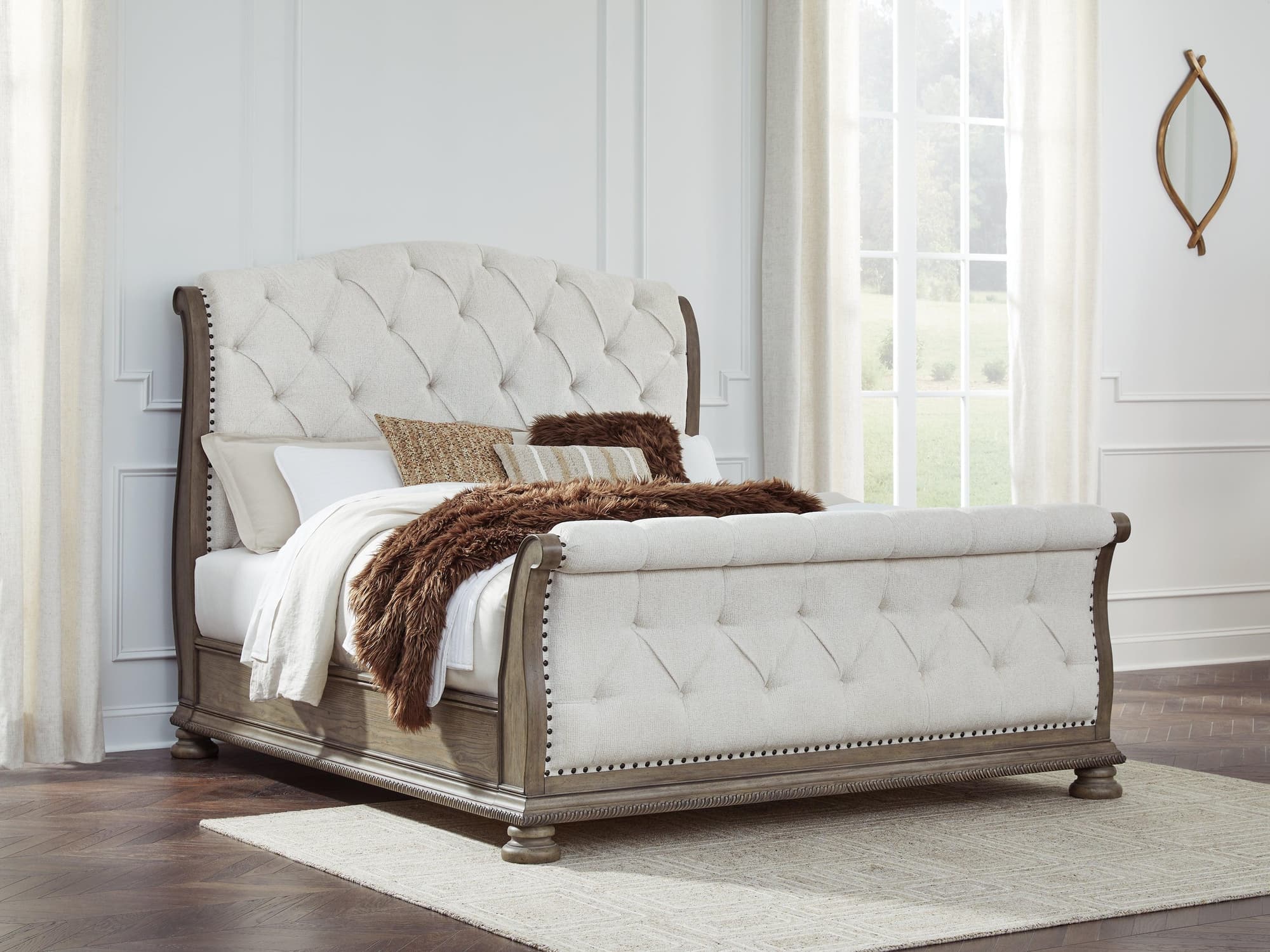 Ardenfield Light Brown King Upholstered Sleigh Bed - Image 1