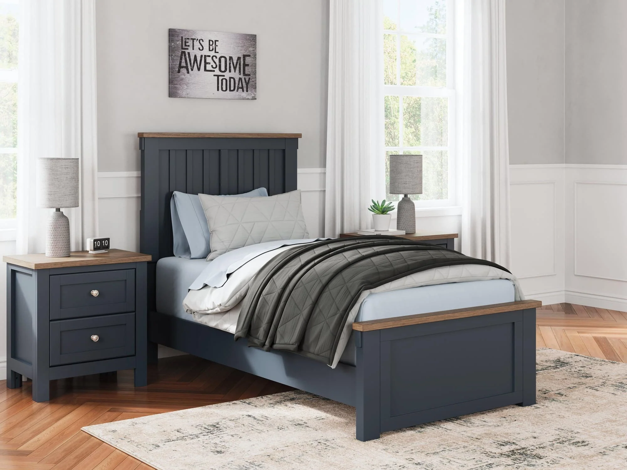 Landocken Brown/Blue Twin Panel Bed - Image 1