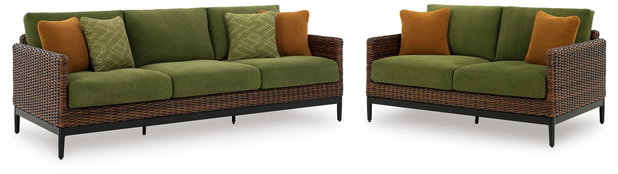 Horizon Brown/Green Hall Outdoor Sofa and Loveseat - Image 1