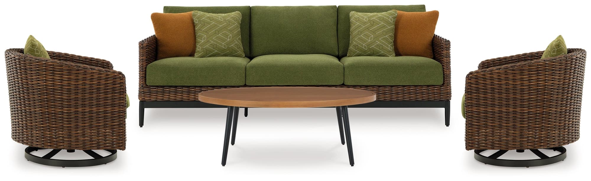 Horizon Brown/Green Hall Outdoor Sofa and 2 Chairs with Coffee Table - Image 1