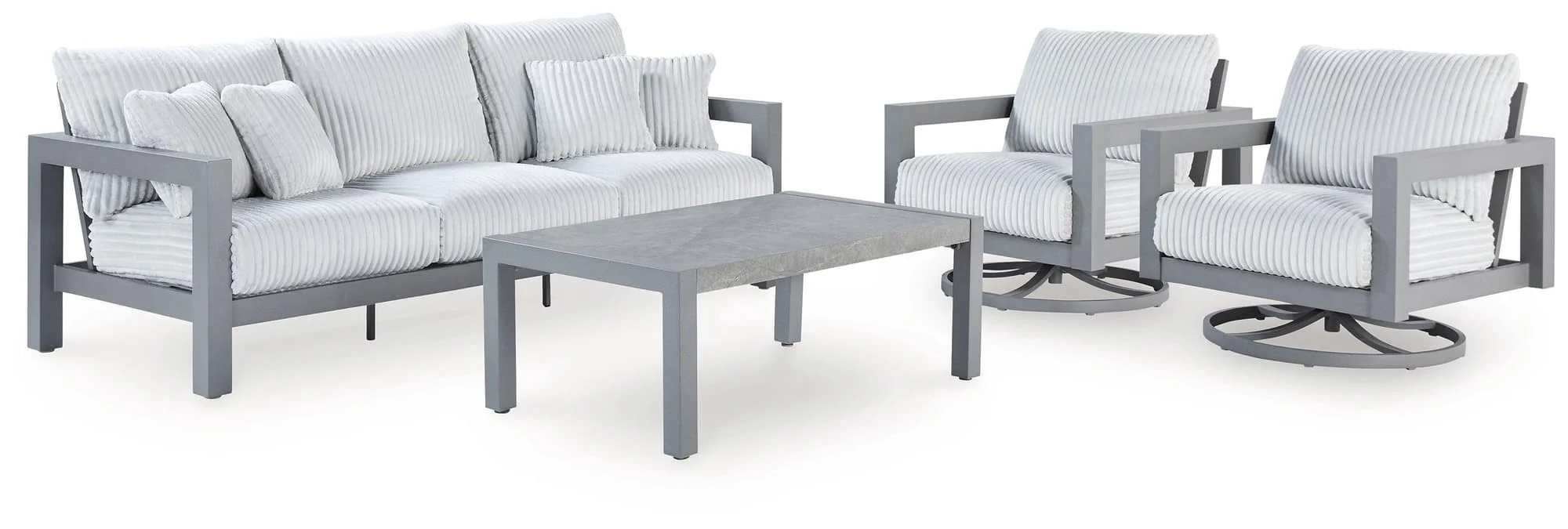 Hurley Gray Park Outdoor Sofa and 2 Chairs with Coffee Table - Image 1