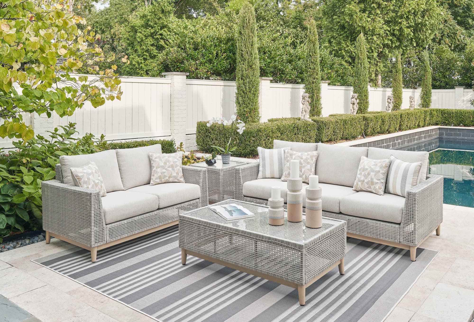 Seton Gray Creek Outdoor Sofa and Loveseat with Coffee Table - Image 1