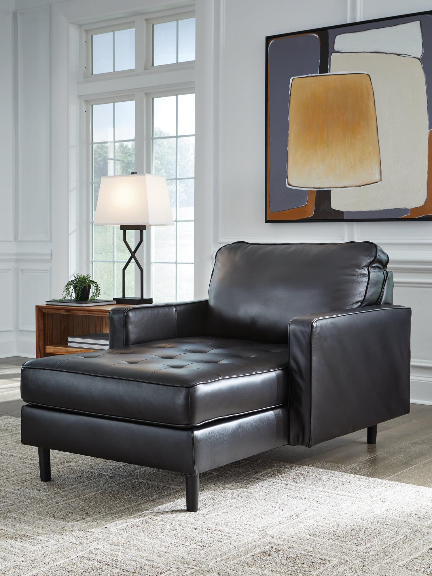 Bryceview Onyx Leather Chaise - Image 1