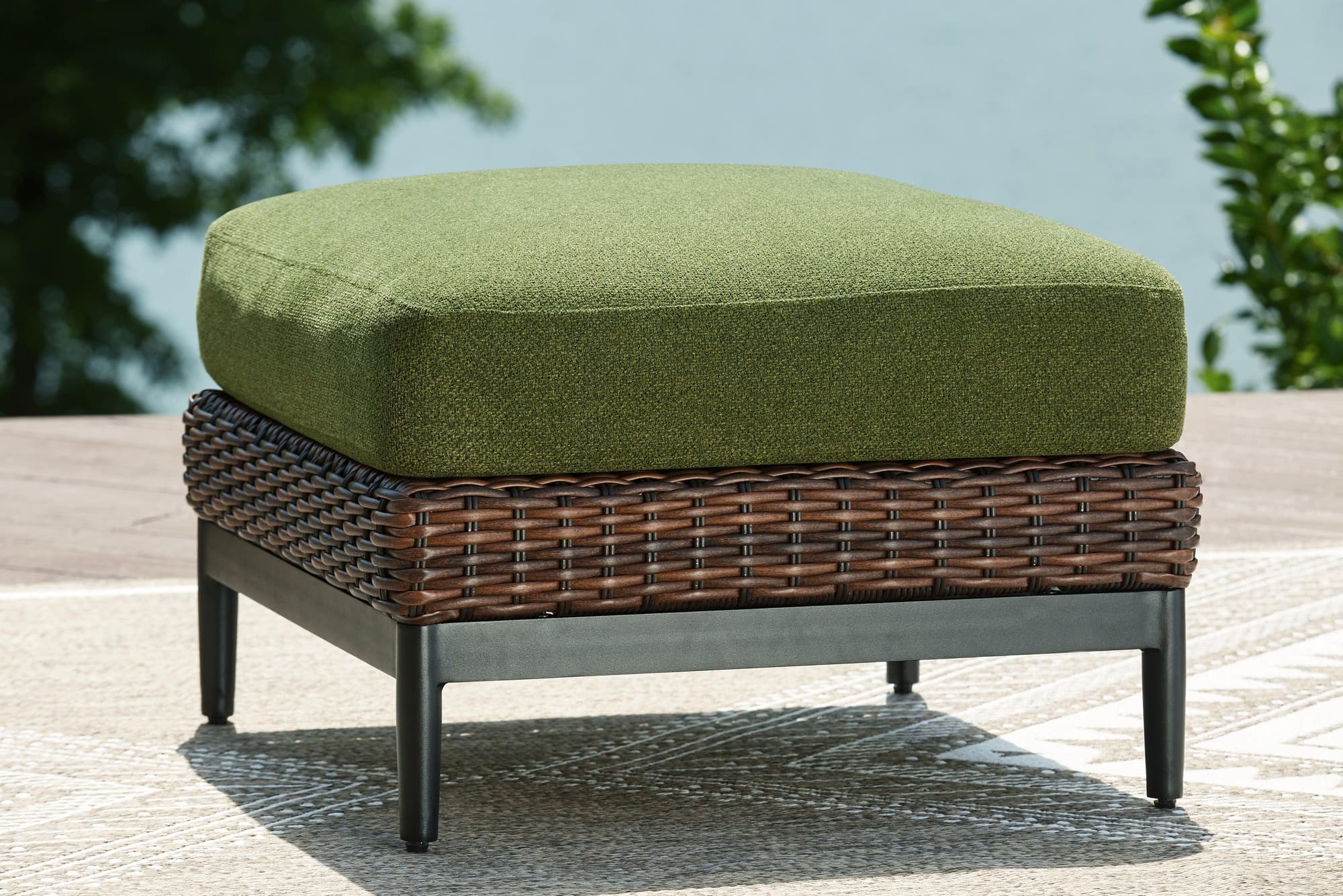 Horizon Hall Brown/Green Outdoor Ottoman with Cushion