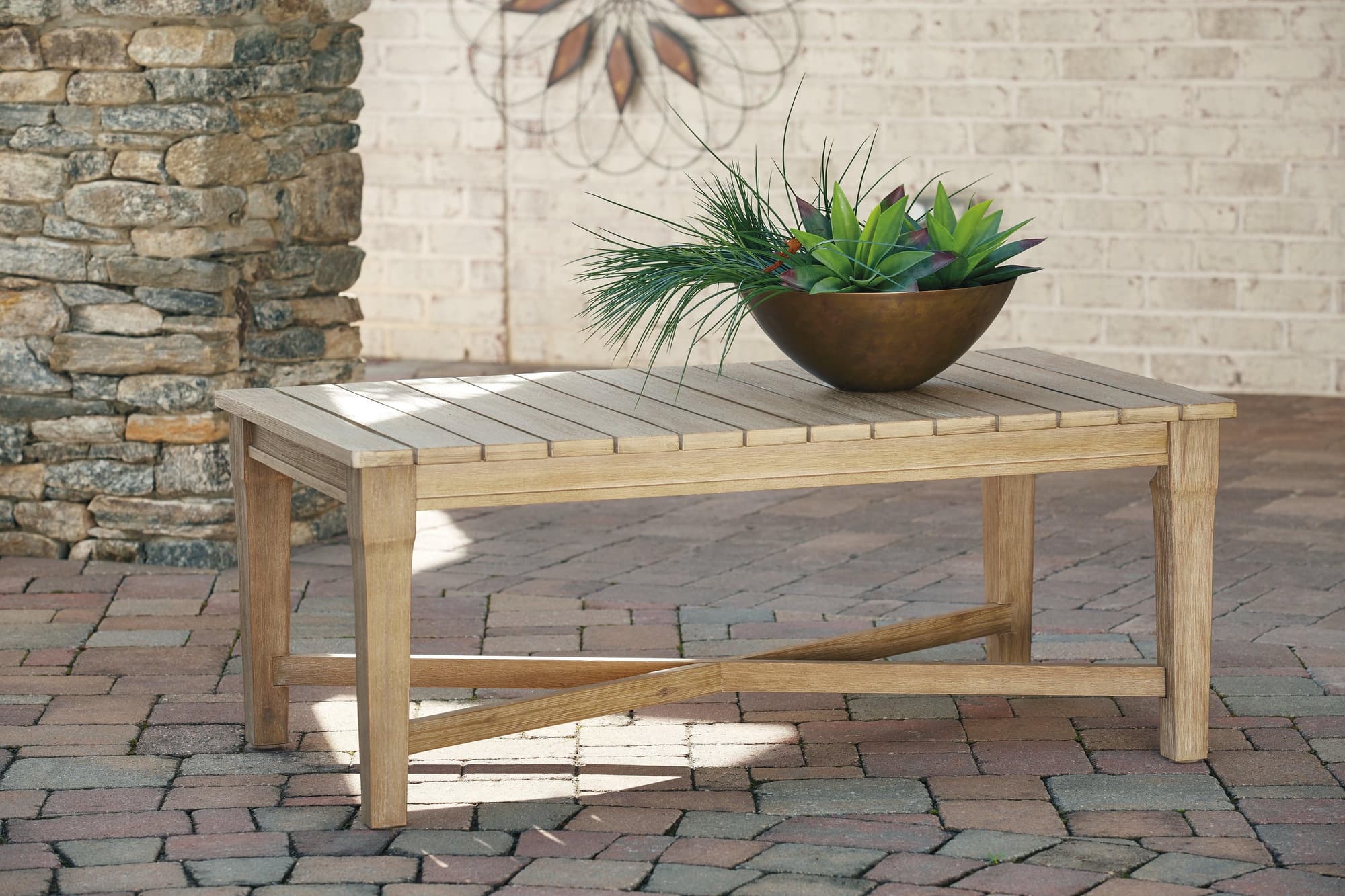 Carter Hall Beige Outdoor Coffee Table - Image 1